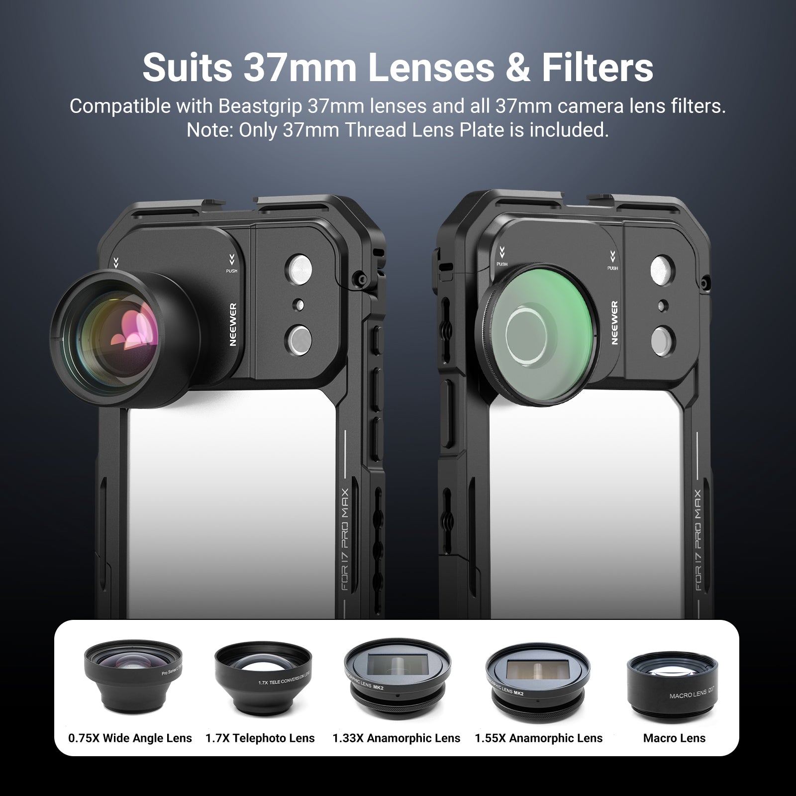 NEEWER PA152 37mm Filter Lens Backplate for iPhone 17 Pro/Pro Max Phone Cage