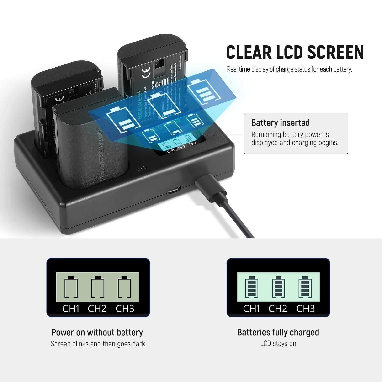 NEEWER Replacement Battery and Charger Set for Canon LP-E6NH