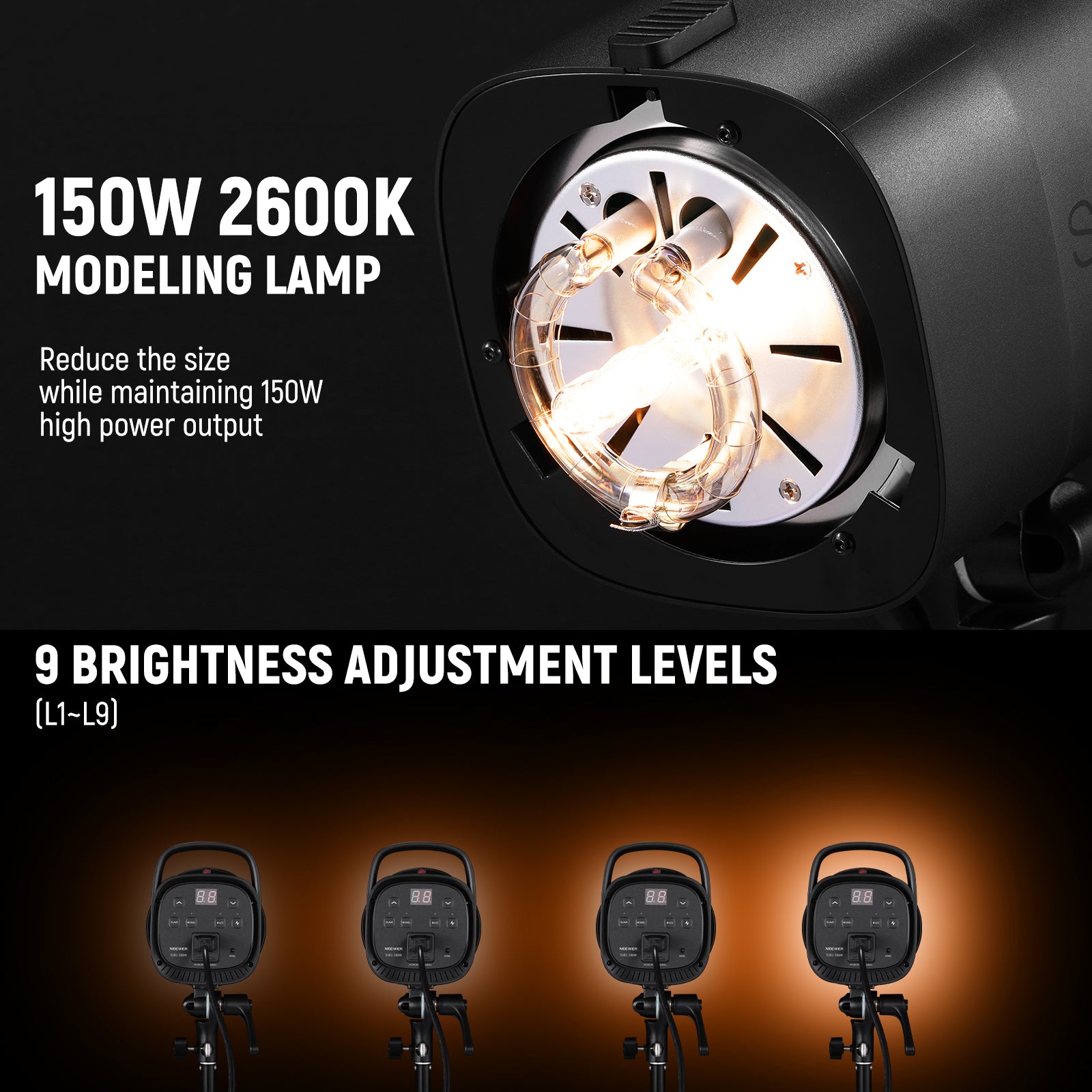 NEEWER 2 Pack S101-300W 300Ws Studio Monolight Flash Light Kit