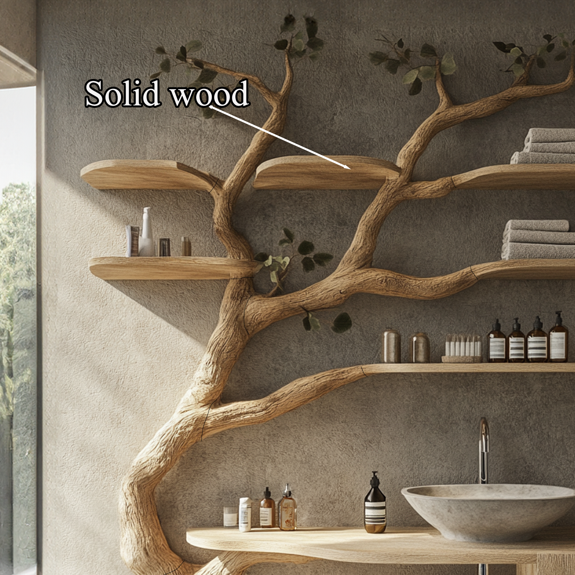Wood Vanity With Mini Sink Floating Shelves Tree Branches
