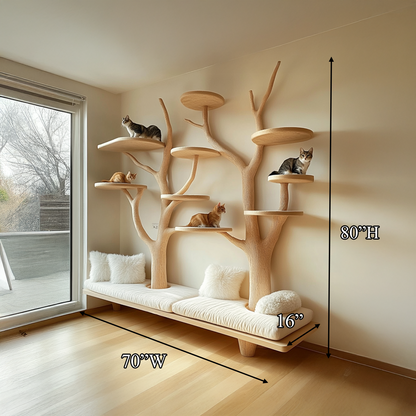 Rustic Cat Tree Organizer Wall Shelf Bedroom Seating Bench