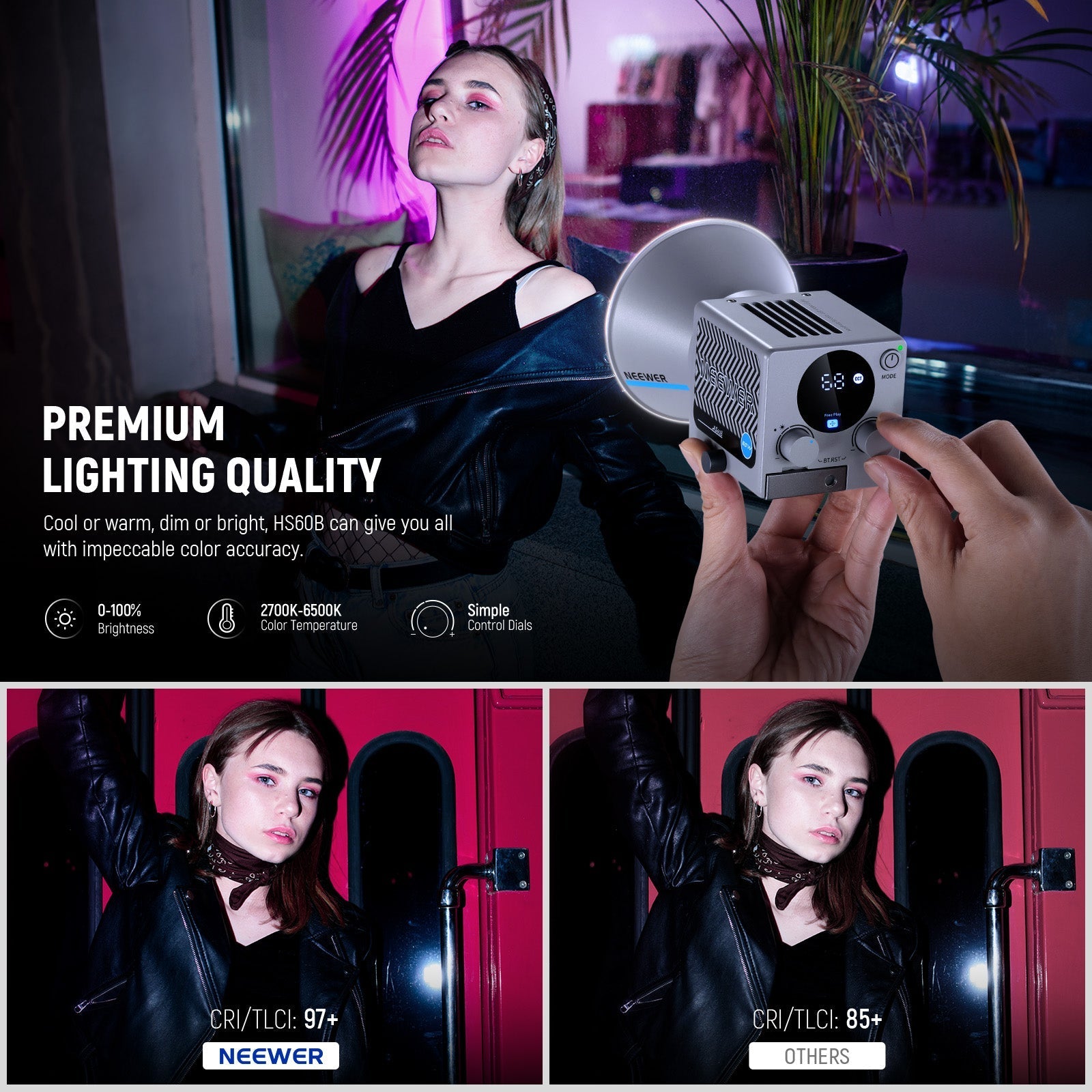 NEEWER HS60B 60W Portable Bi-Color Mini LED Video Light