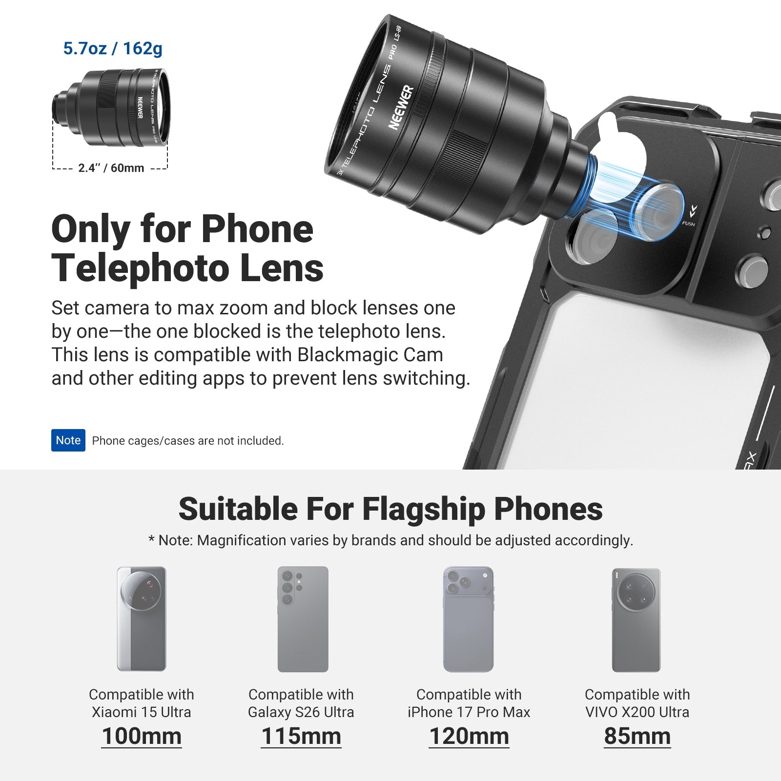 NEEWER LS-89 3X 360mm Teleconverter Converter for 5x Phone Telephoto Lens