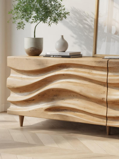 Hand Carved Wave Sideboard For Living Room Or Dining Room