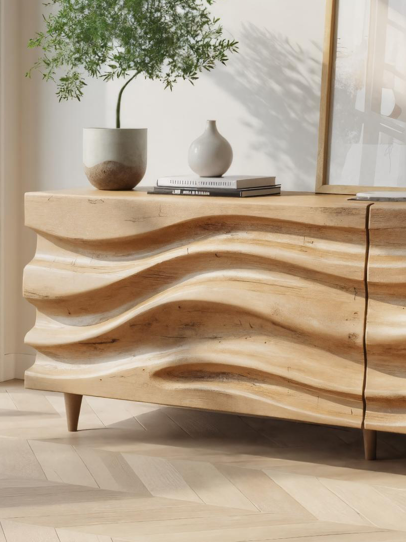 Hand Carved Wave Sideboard For Living Room Or Dining Room