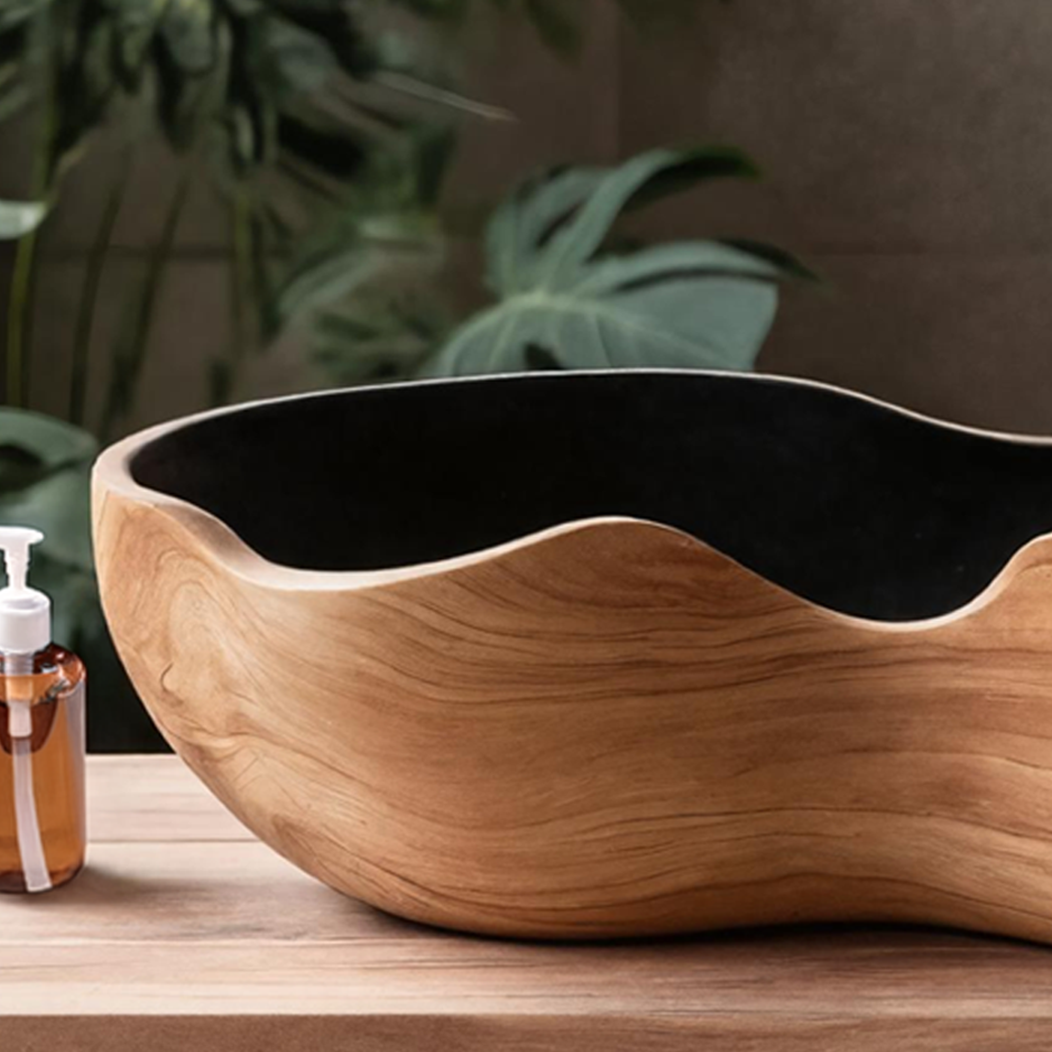 Mid Century Handcrafted Wood Wash Basin For Bathroom Use