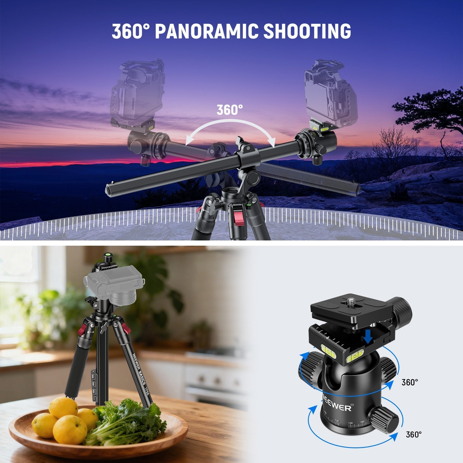 NEEWER BASICS TP66 64.5"/164cm Horizontal Overhead Tripod