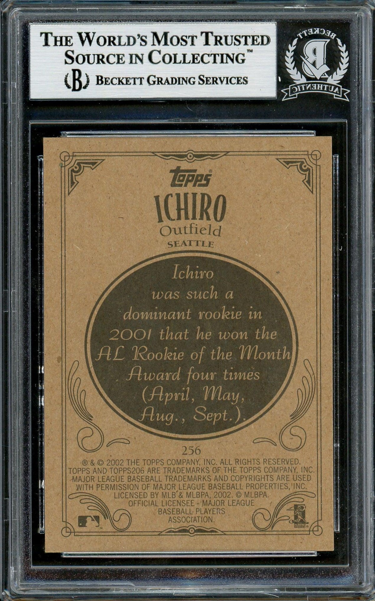 Ichiro Suzuki Autographed 2002 Topps 206 Card #256A Seattle Mariners Beckett BAS Stock #194232