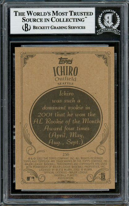 Ichiro Suzuki Autographed 2002 Topps 206 Card #256A Seattle Mariners Beckett BAS Stock #194232