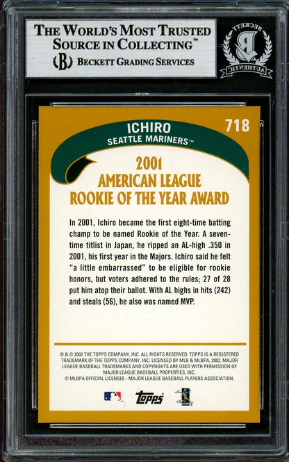 Ichiro Suzuki Autographed 2002 Topps Card #718 Seattle Mariners Beckett BAS #12785916