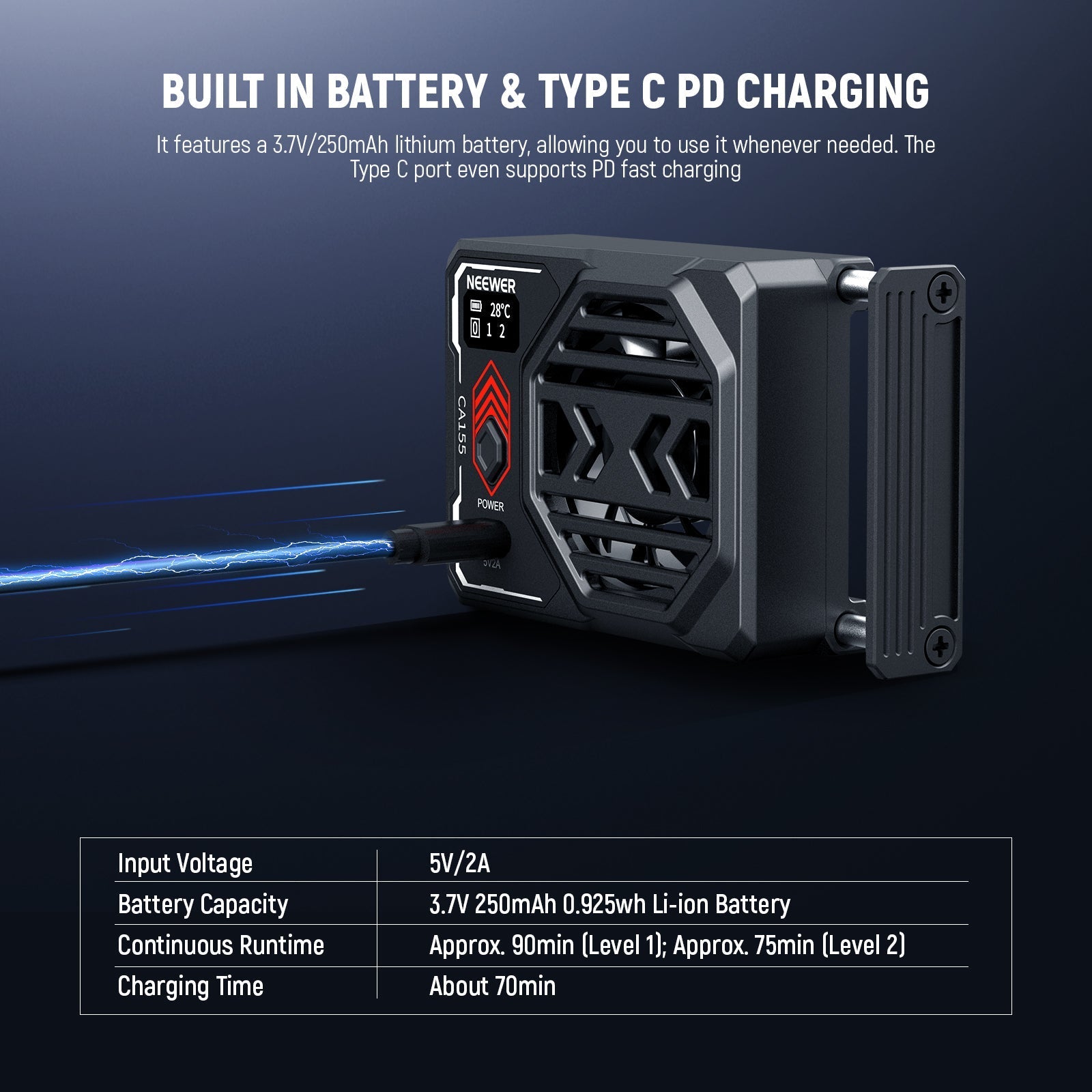 NEEWER BASICS CA155 Camera Cooling Fan with Battery