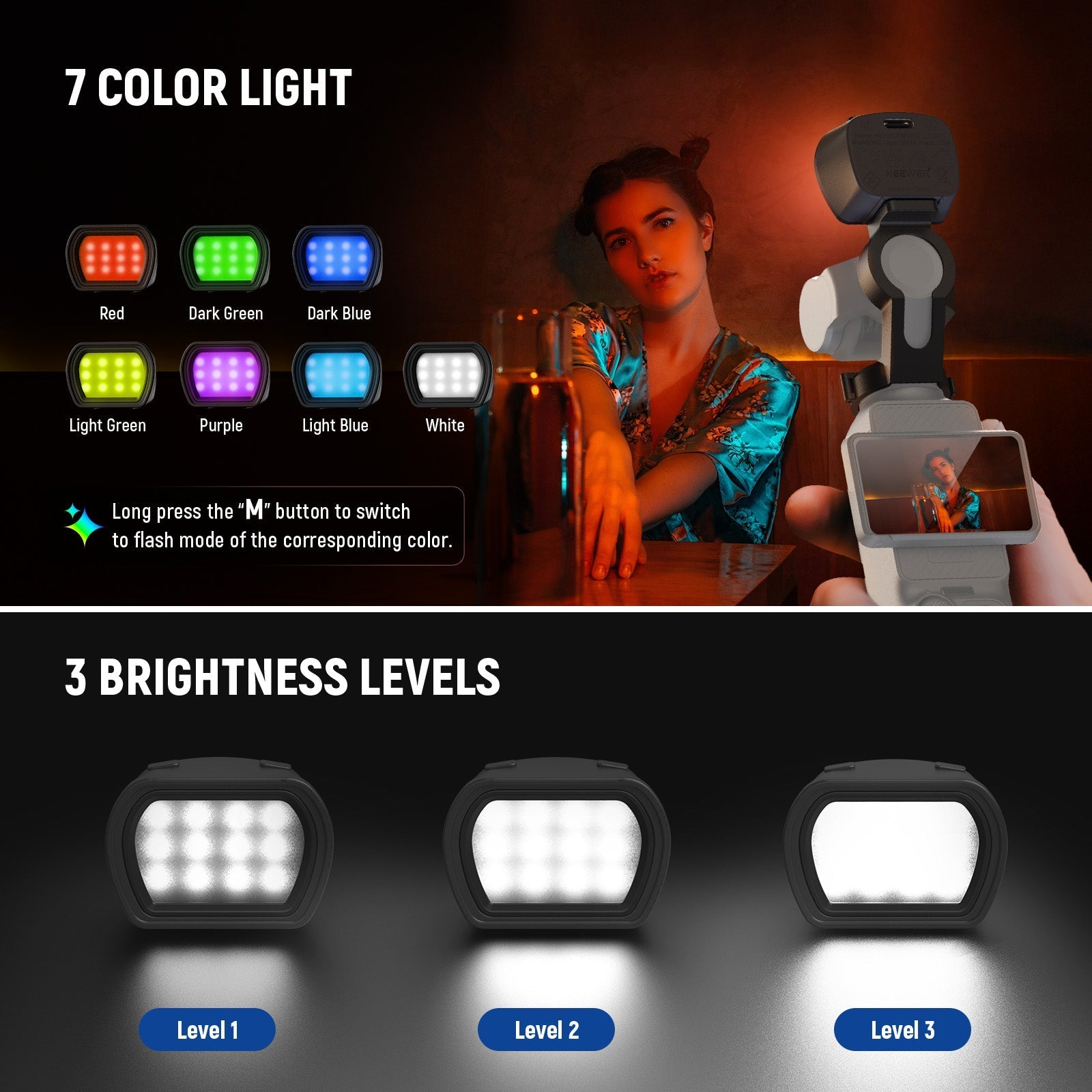 NEEWER BASICS M21C Magnetic RGB Fill Light For DJI OSMO Pocket 3