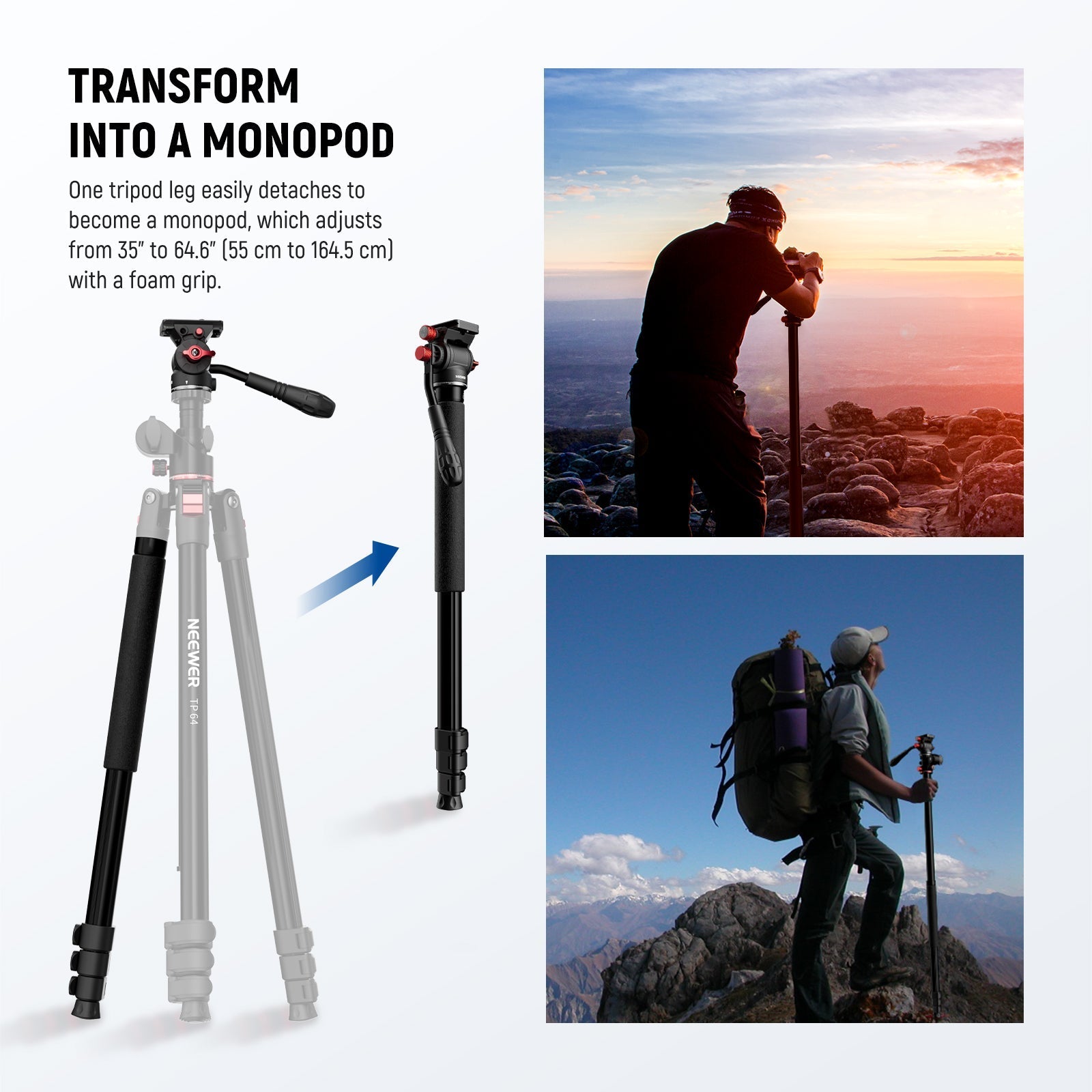 NEEWER TP63/TP64 Overhead Horizontal Camera Tripod Monopod