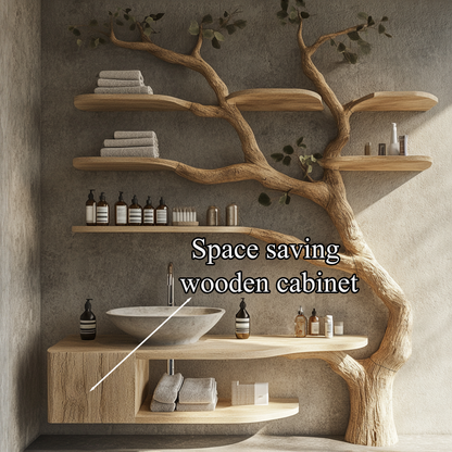Wood Vanity With Mini Sink Floating Shelves Tree Branches