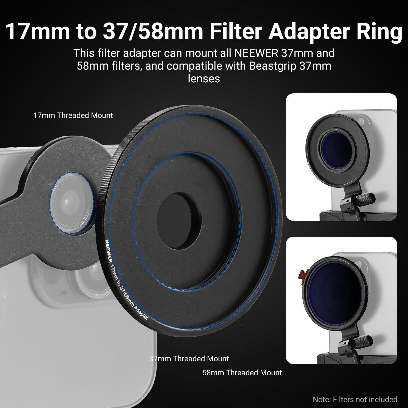 NEEWER PA047 PRO Universal Phone Holder with Lens Adapter & Filter Ring
