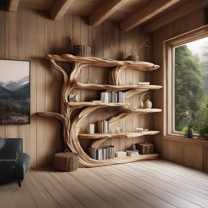 Rustic Book Tree Shelf – Handmade Wooden Bookshelf For Office & Home