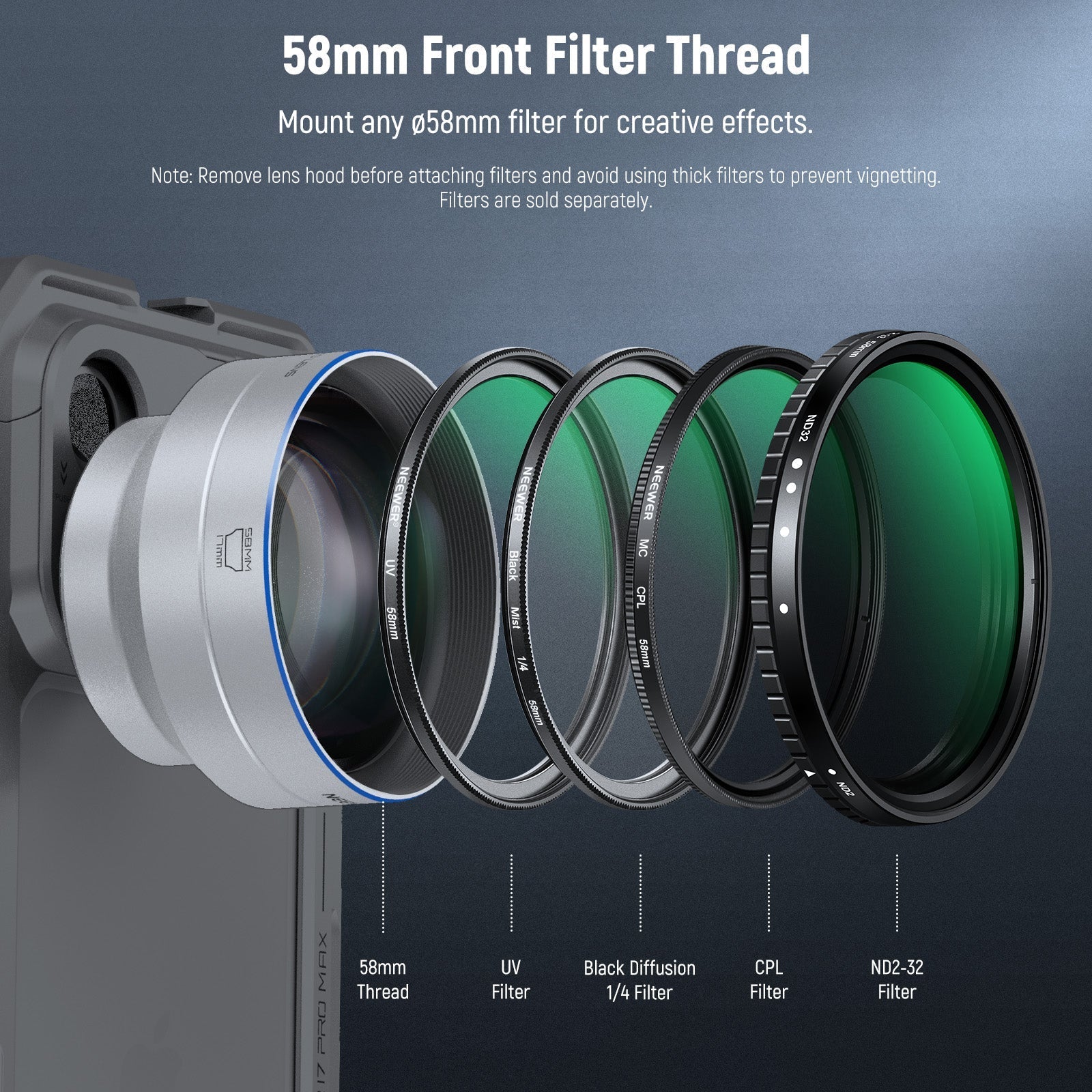 NEEWER LS-66 65mm HD Telephoto Phone Lens with 17mm Thread & Lens Hood