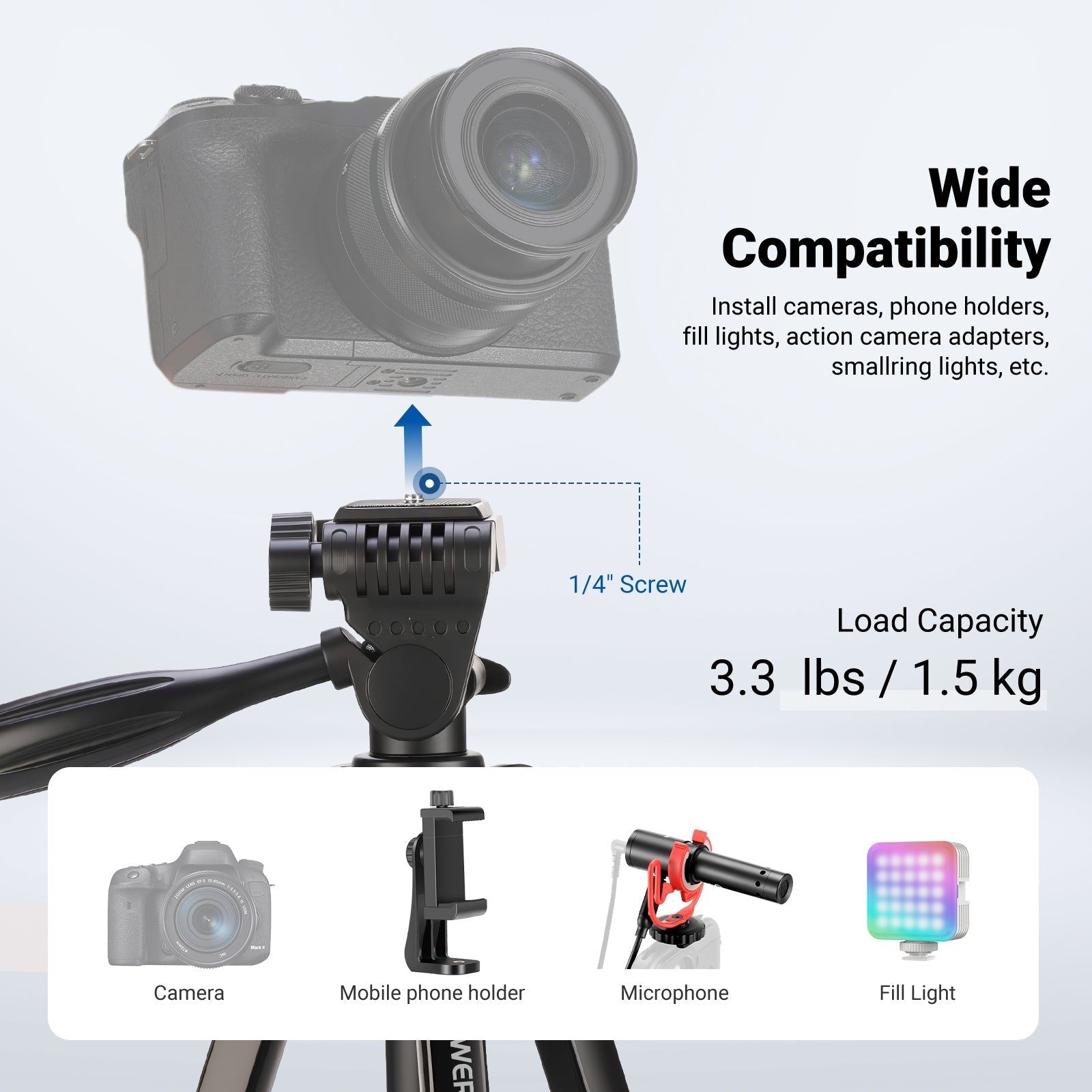 NEEWER ENTRY LEVEL VERSION TP53 57.5" Metal Travel Tripod