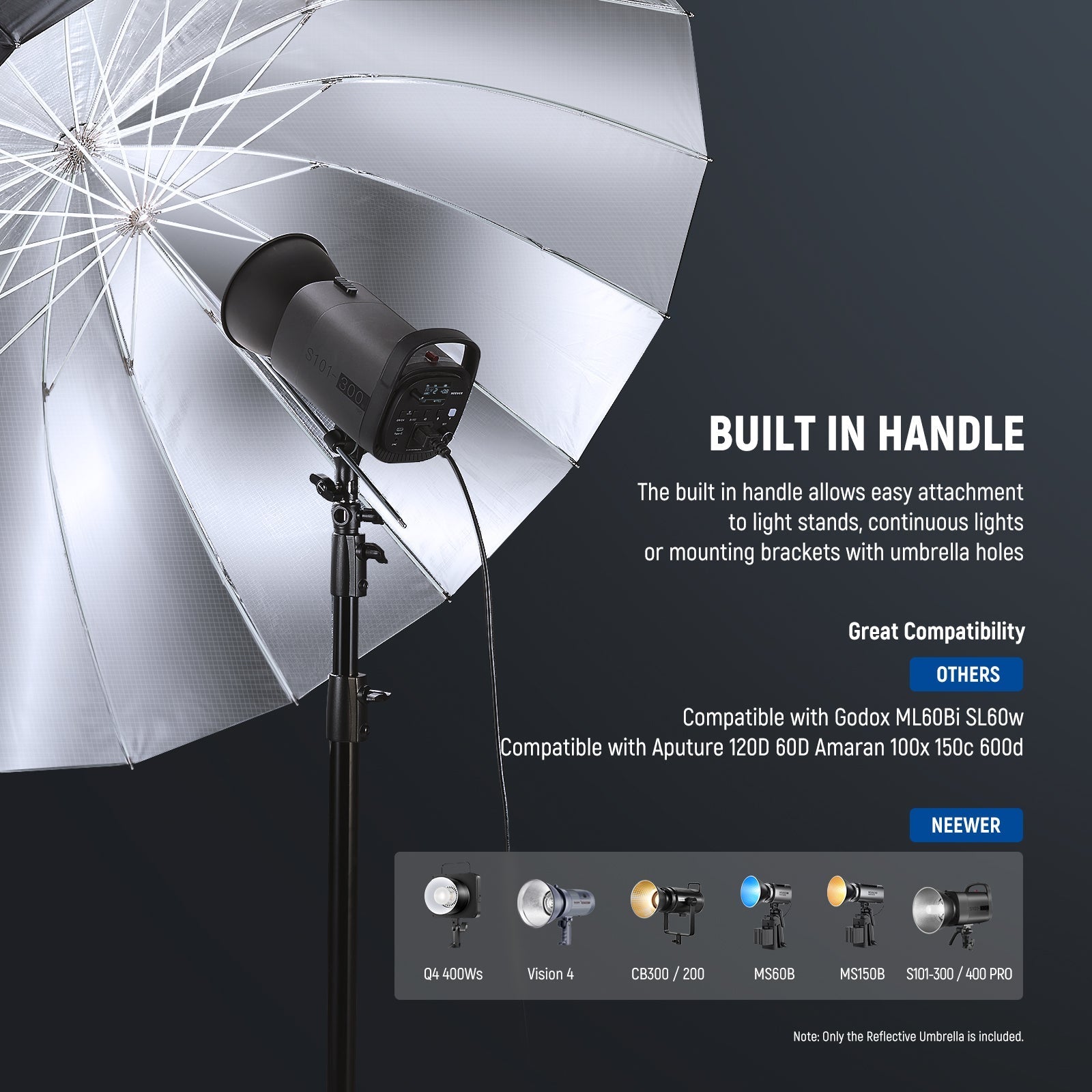 NEEWER Parabolic Reflective Umbrella with Diffuser
