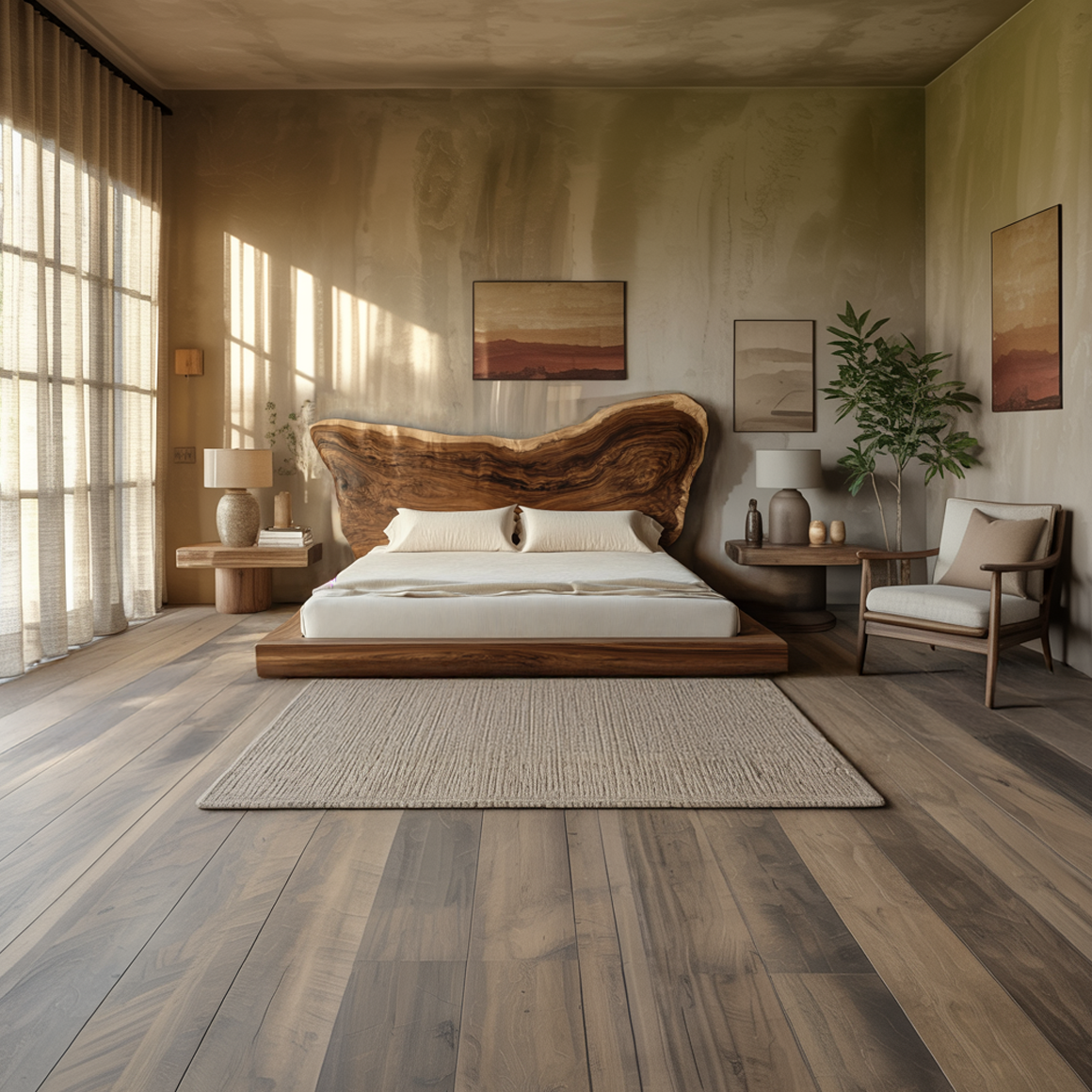 Rustic Live Edge Wooden Headboard Solid Wood Bedroom Interior Natural Statement