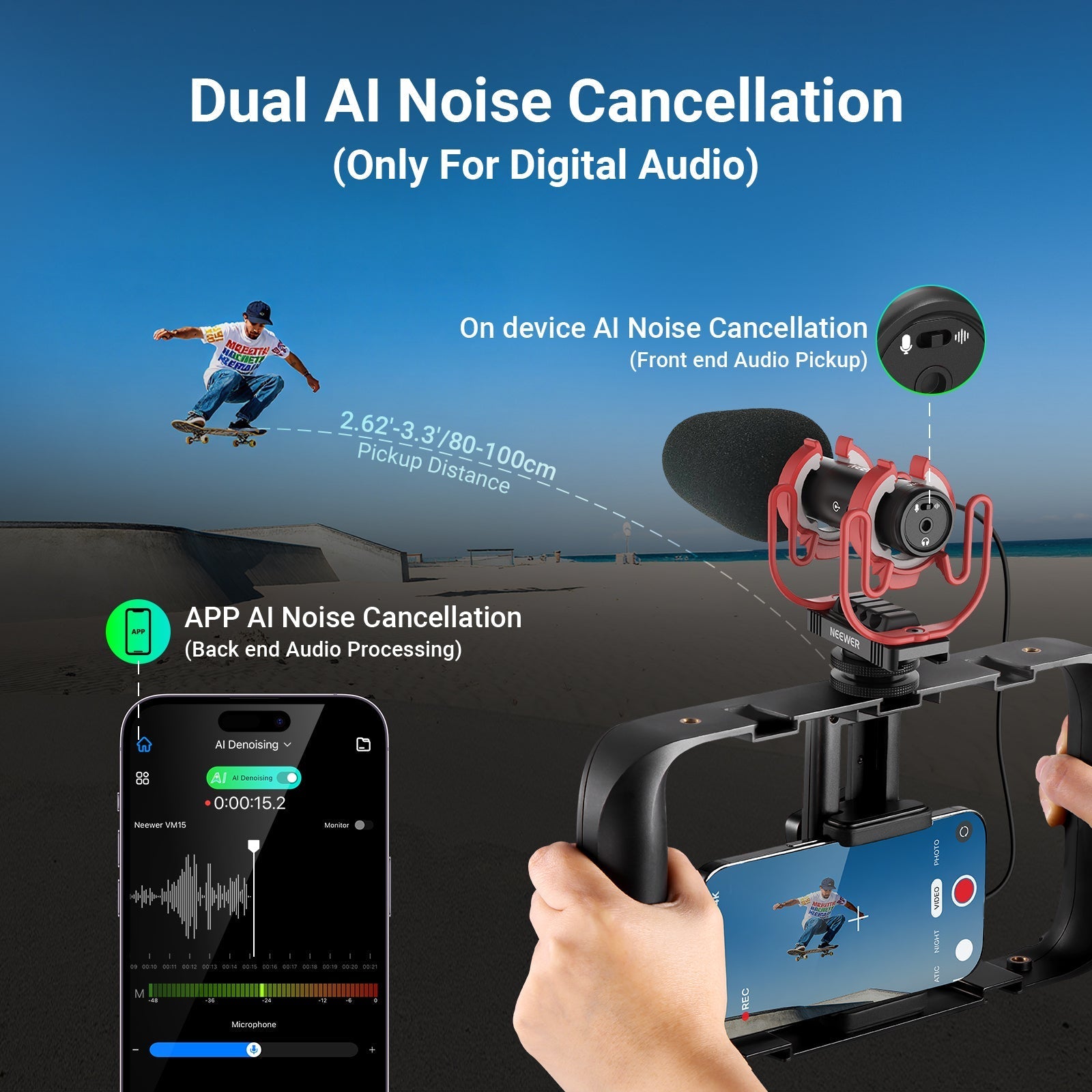 NEEWER VM15 Plug & Play USB C Camera Mic with AI Noise Cancellation