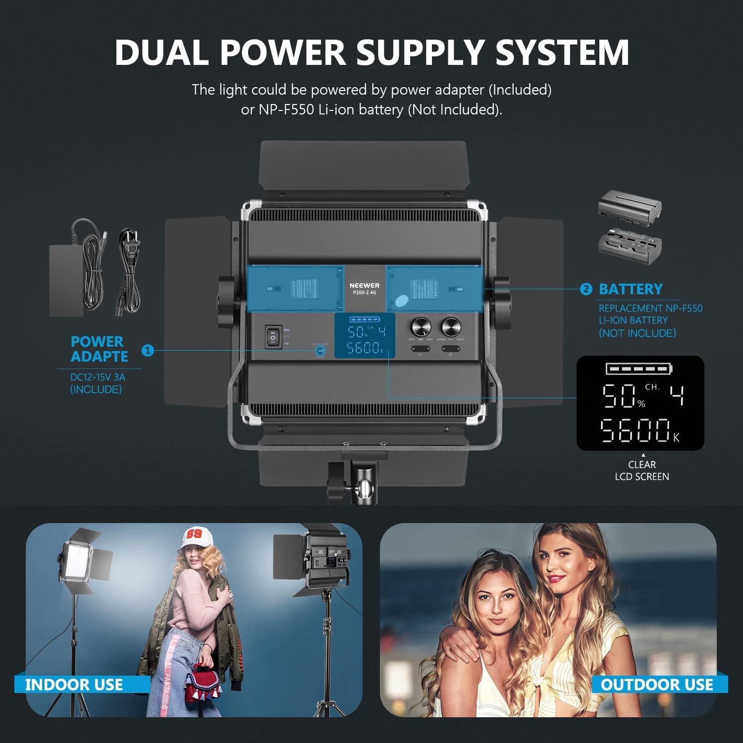 NEEWER 2-Pack P200 Bi-Color 2.4G LED Video Light