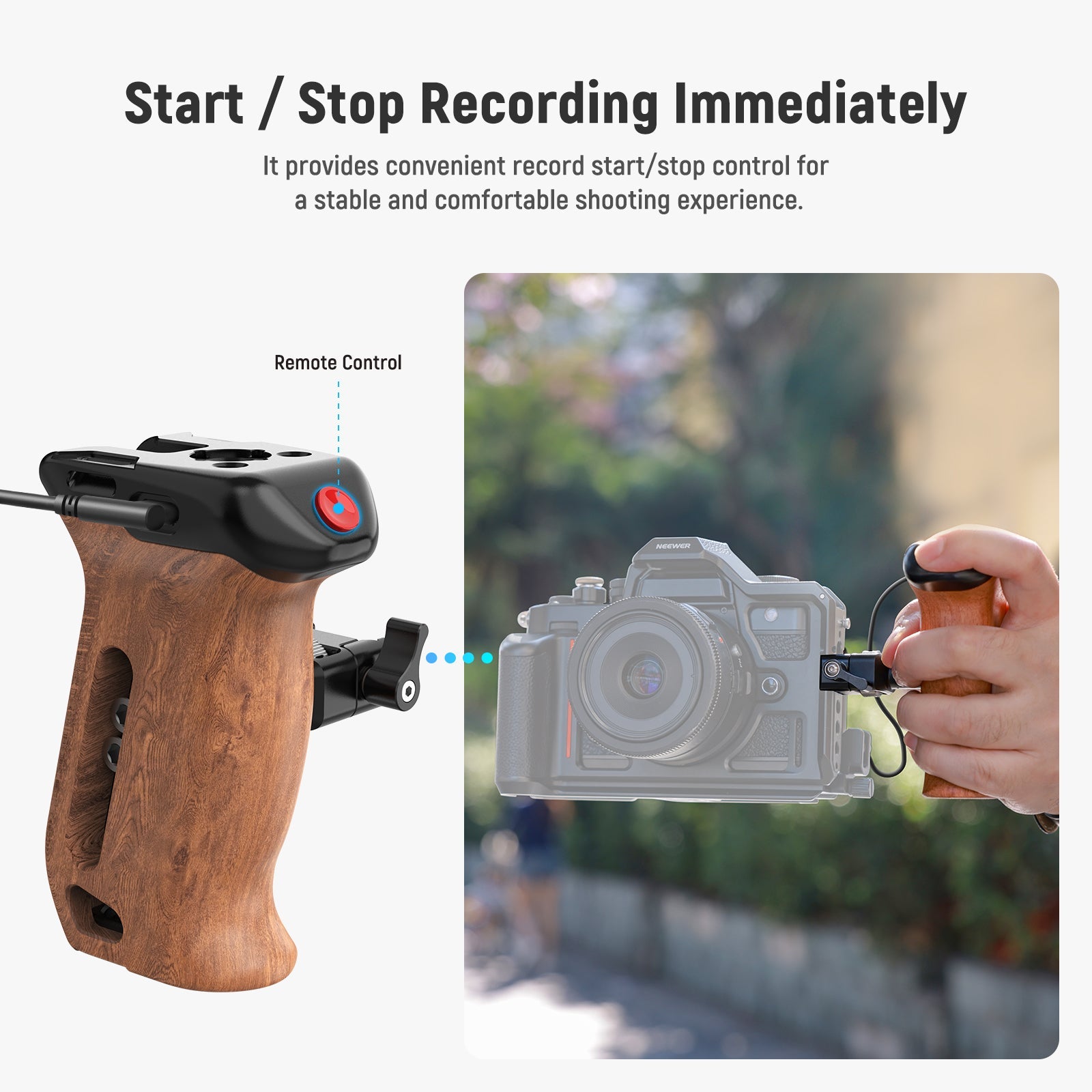 NEEWER CA123 Wooden Side Handle with Record Start/Stop Remote Trigger