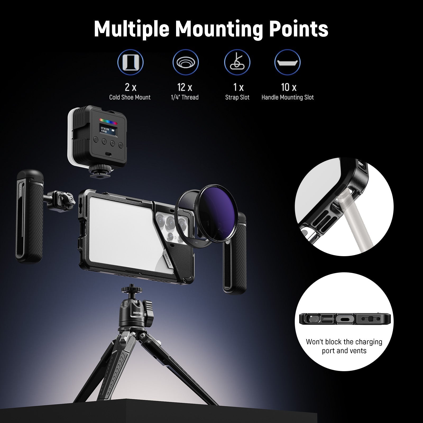 NEEWER PA082 Phone Cage For SAMSUNG S25 Ultra with 67mm Filter/17mm/T Mount Adapters
