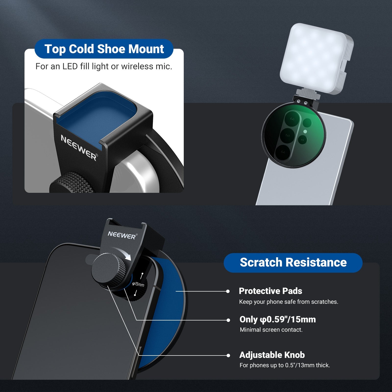 NEEWER FL-113 67mm Phone CPL Filter with Cold Shoe Clip(Compatible with S26)