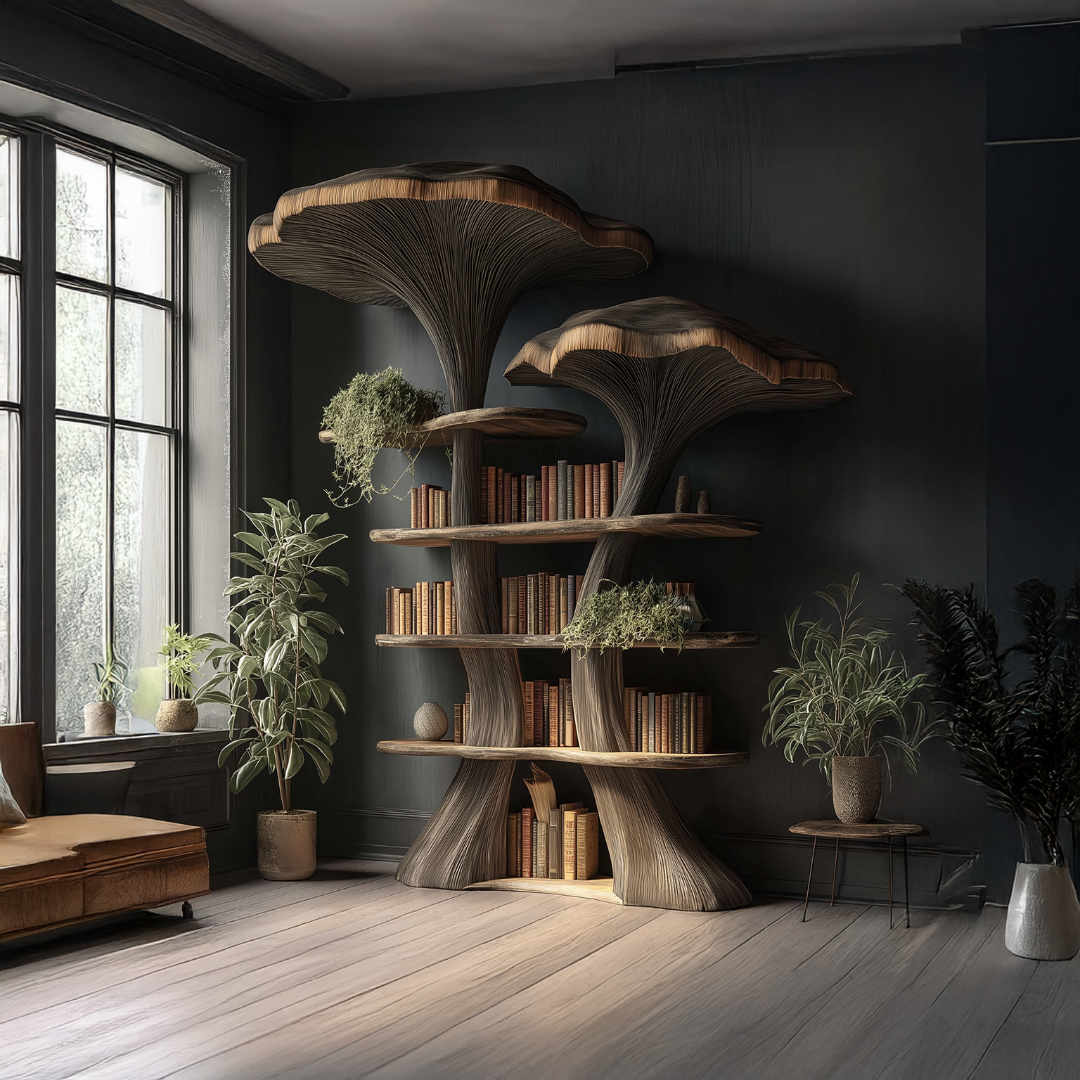 Mushroom Tree Bookshelf Wooden Nature Inspired Fantasy Gift