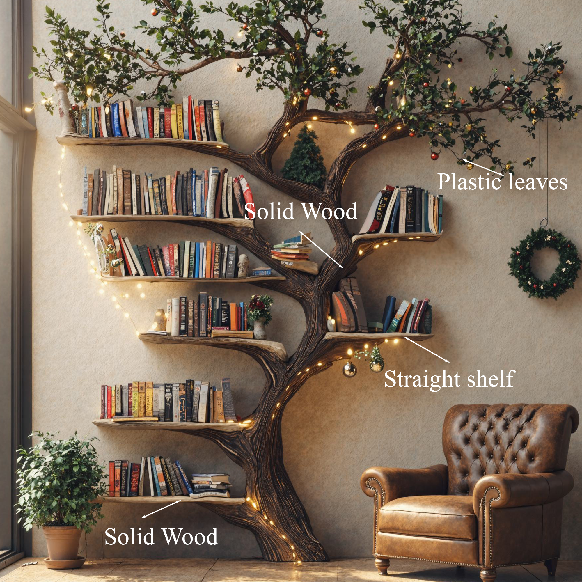 Black Tree Branch Bookshelf Wall Mount Mid Century