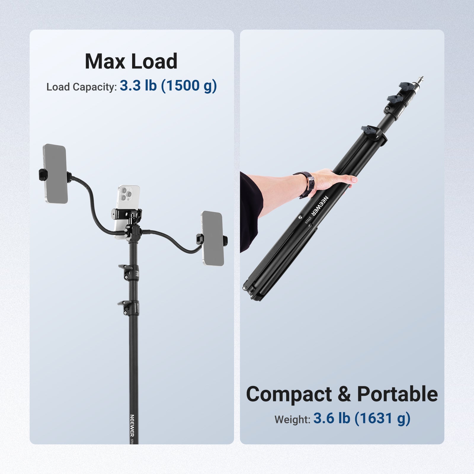 NEEWER BASICS ST015 Phone Tripod Stand with Dual Flexible Arms
