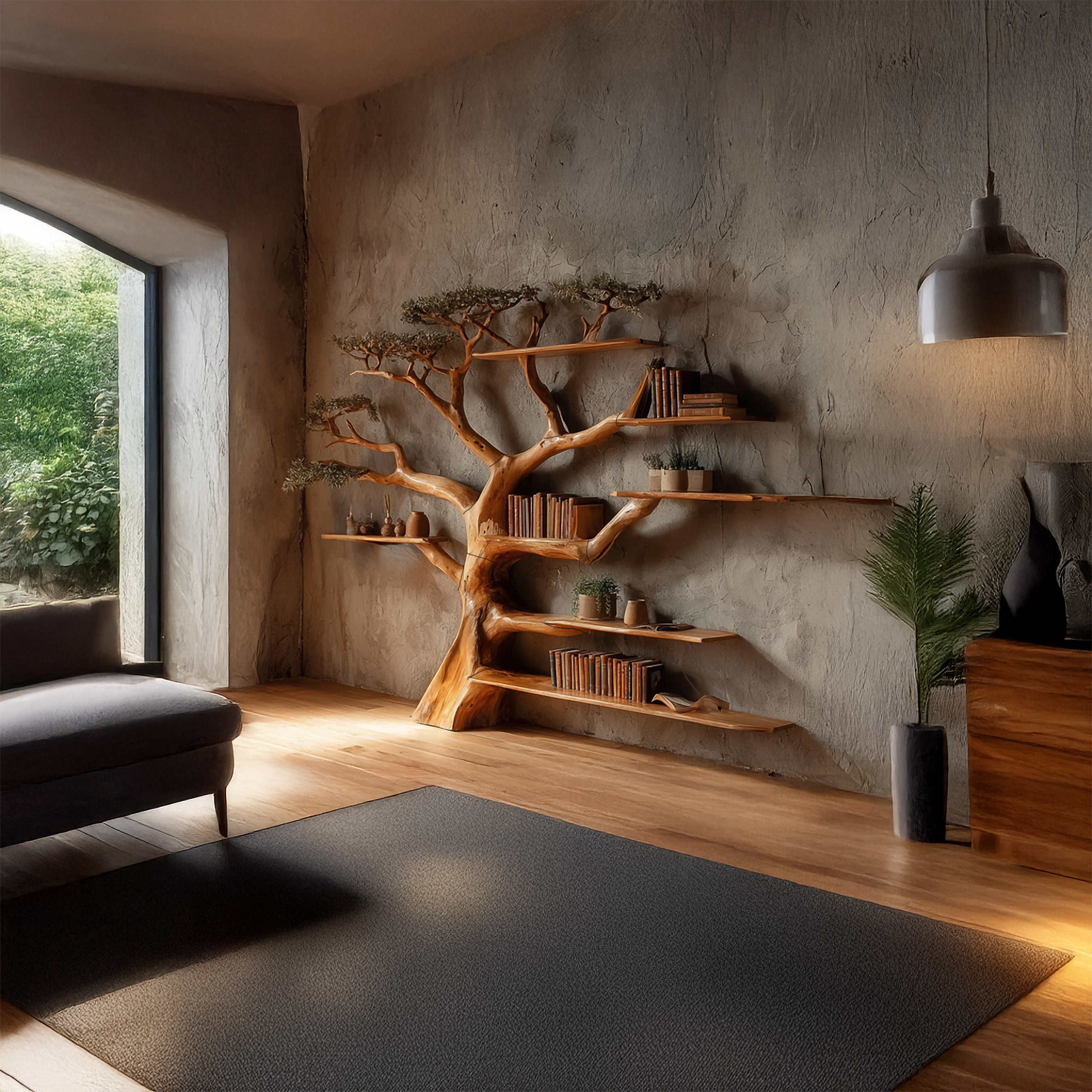 Rustic Tree Bookshelf Living And Library Wall