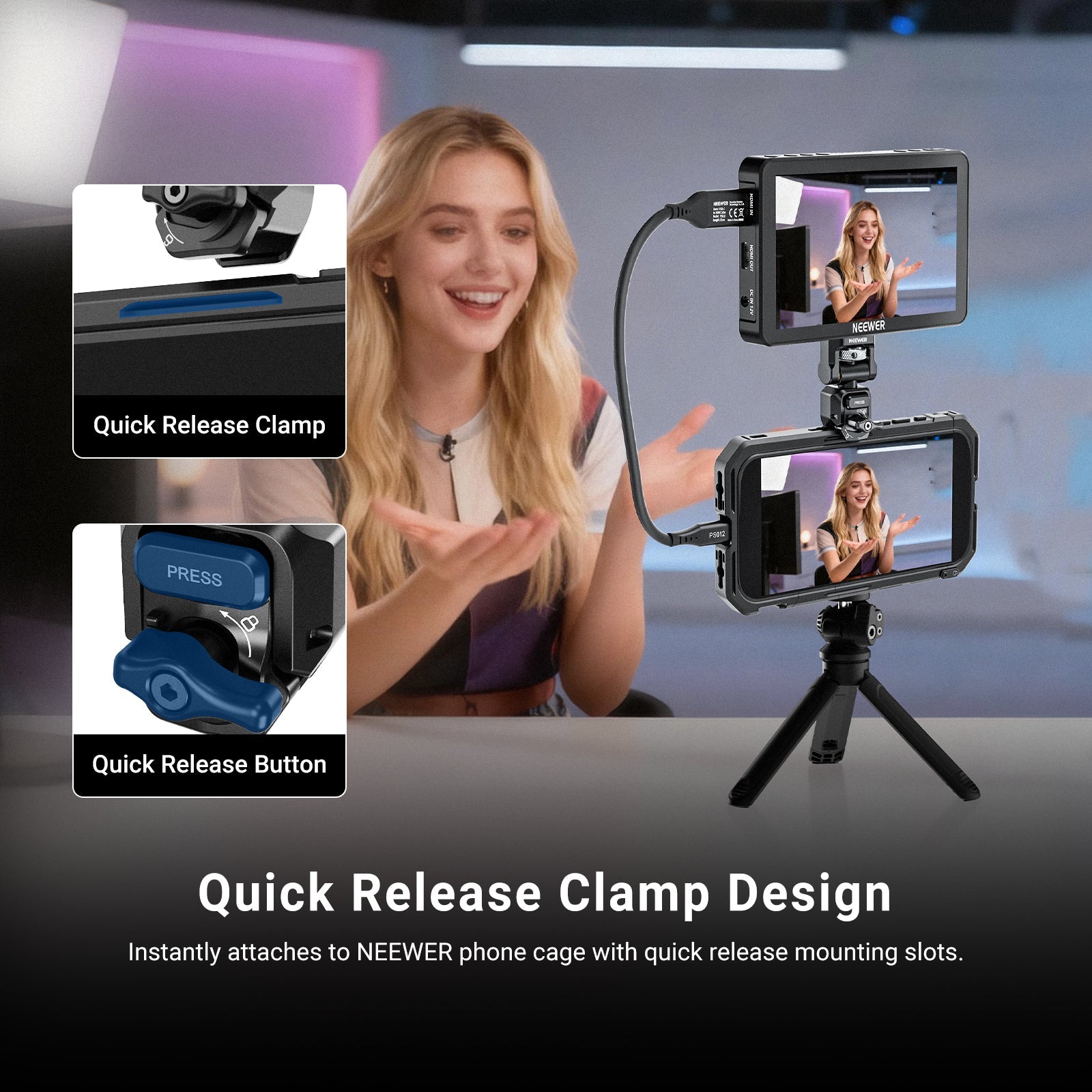 NEEWER PA127 Quick Release Monitor Mount for Phone Cage