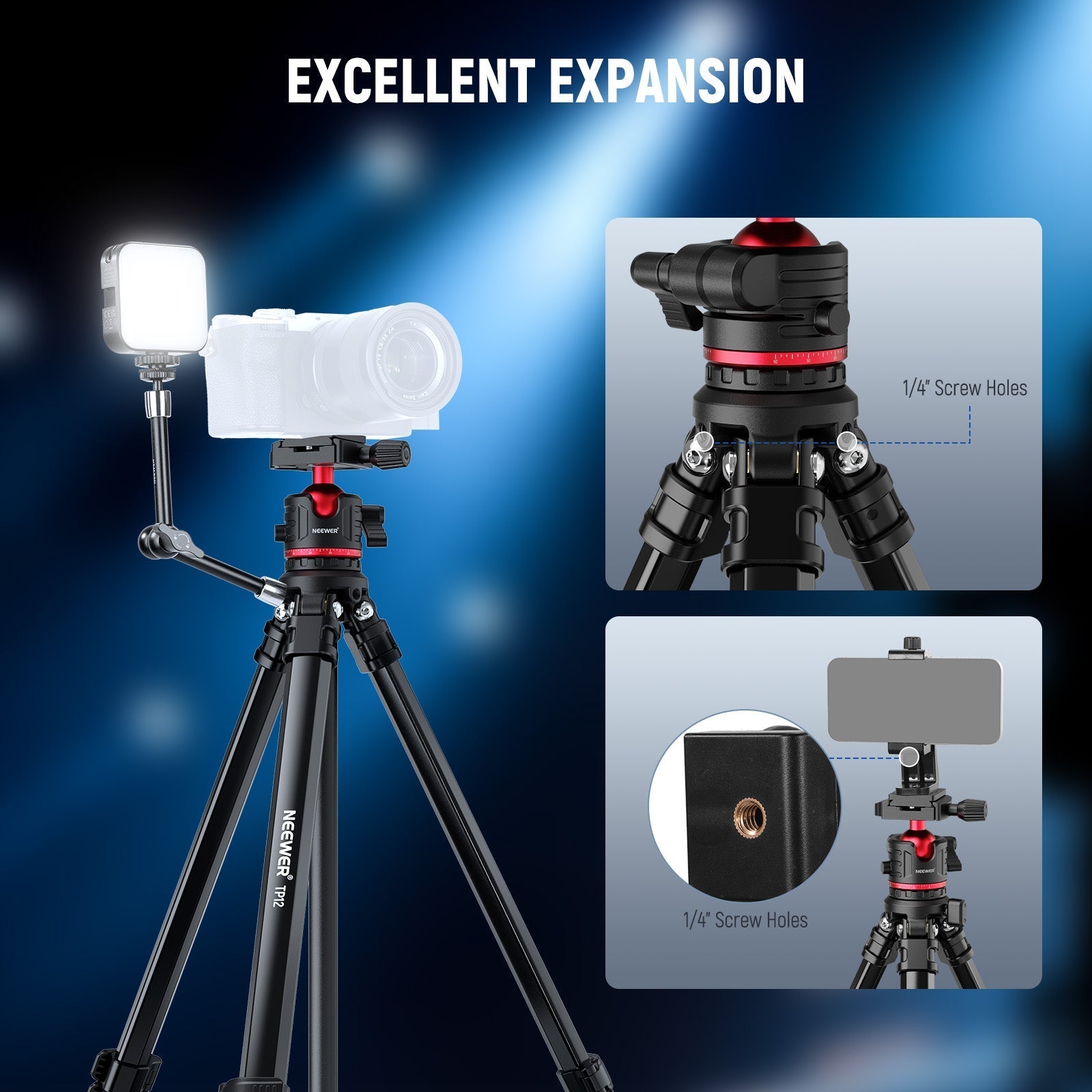 NEEWER BASICS TP12 66.5" Aluminum Alloy Travel Tripod