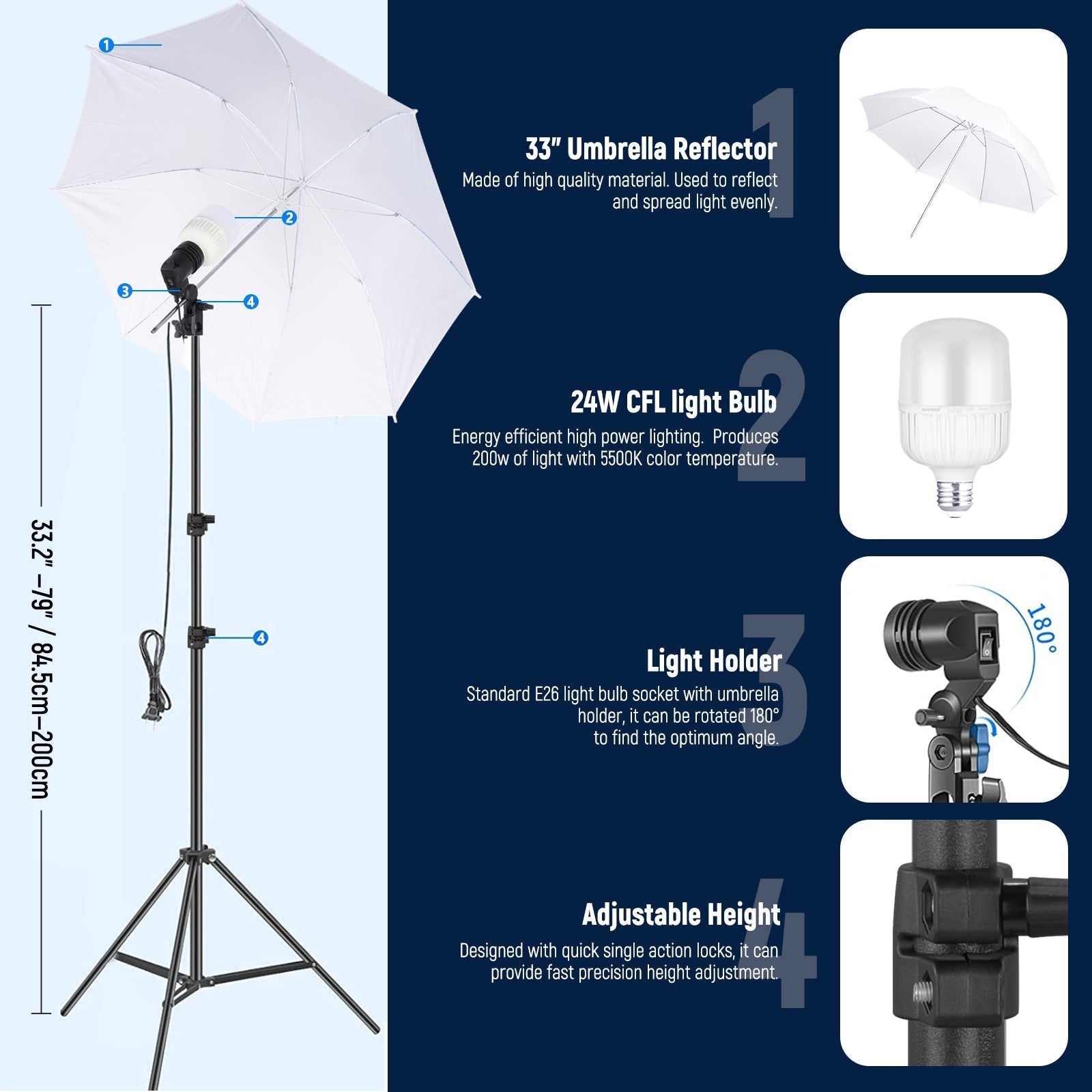 NEEWER NK102 2.6x3M/8.5x10ft Photography Lighting Kit with Light Reflector