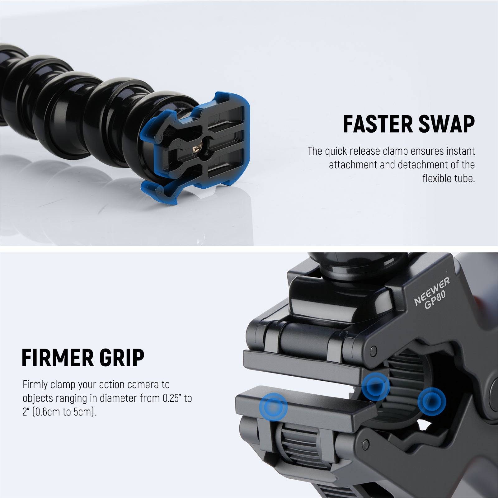 NEEWER GP-80 Flexible Clamp Mount For Action Cameras