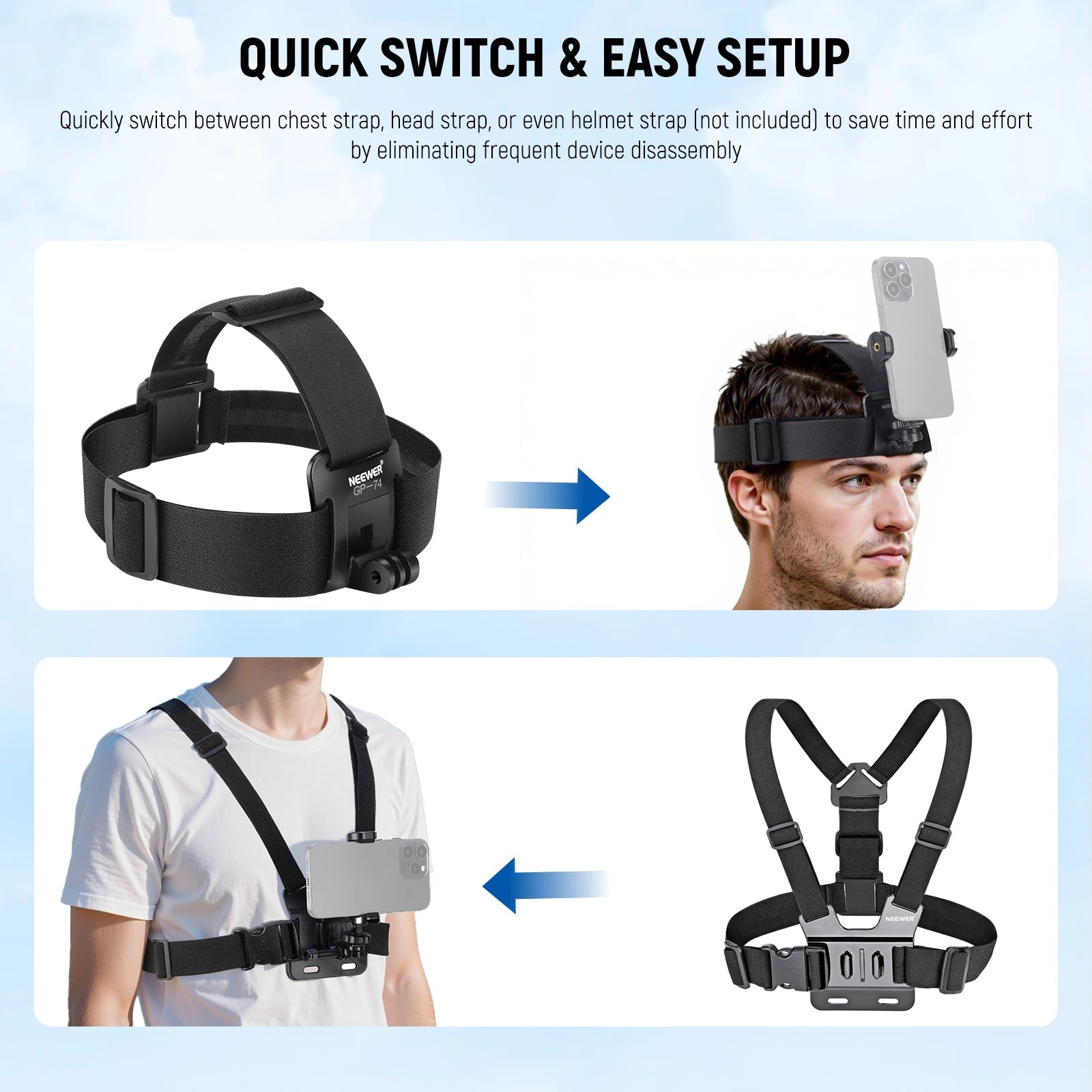 NEEWER GP-74 Phone Chest & Head Strap Mount Accessories Kit