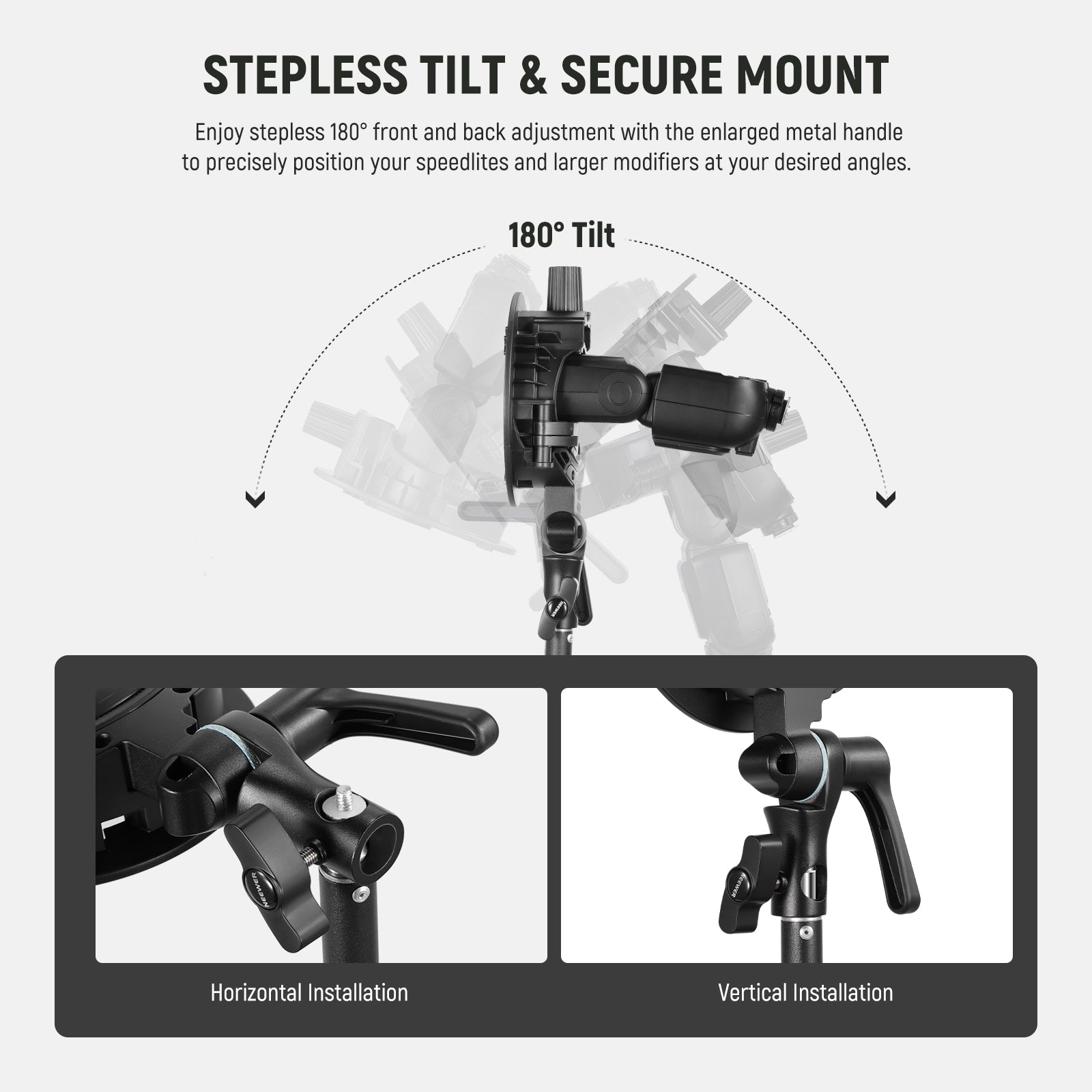 NEEWER CRB1 S Type Bowens Mount Bracket Holder for Round Square Head Flash