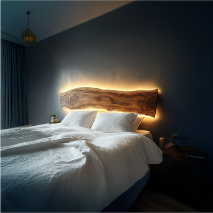 Live Edge Wooden Headboard Solid Wood Bedroom Interior Backlit Design