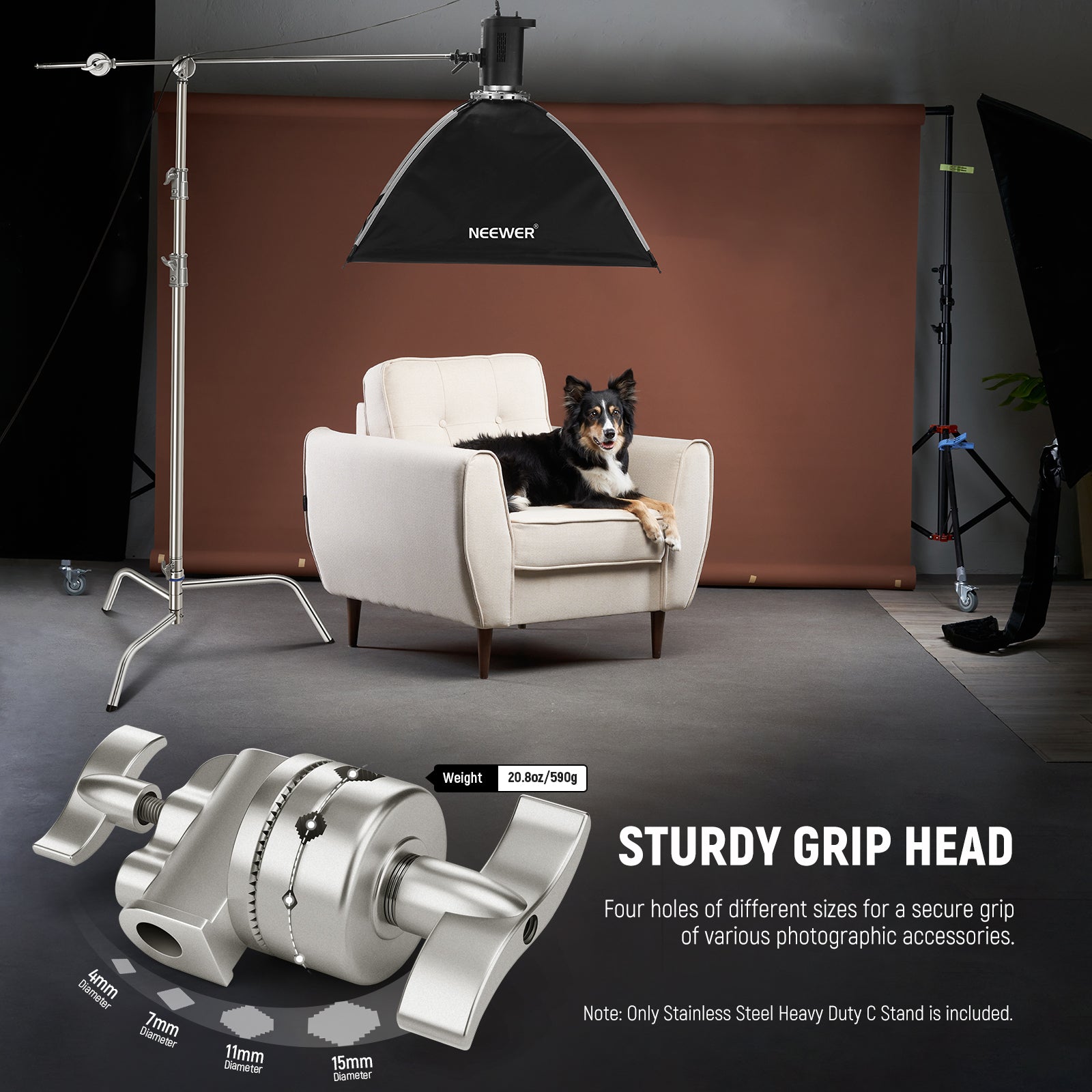NEEWER SC320Q 320cm Stainless Steel Heavy Duty C Stand with Boom Arm