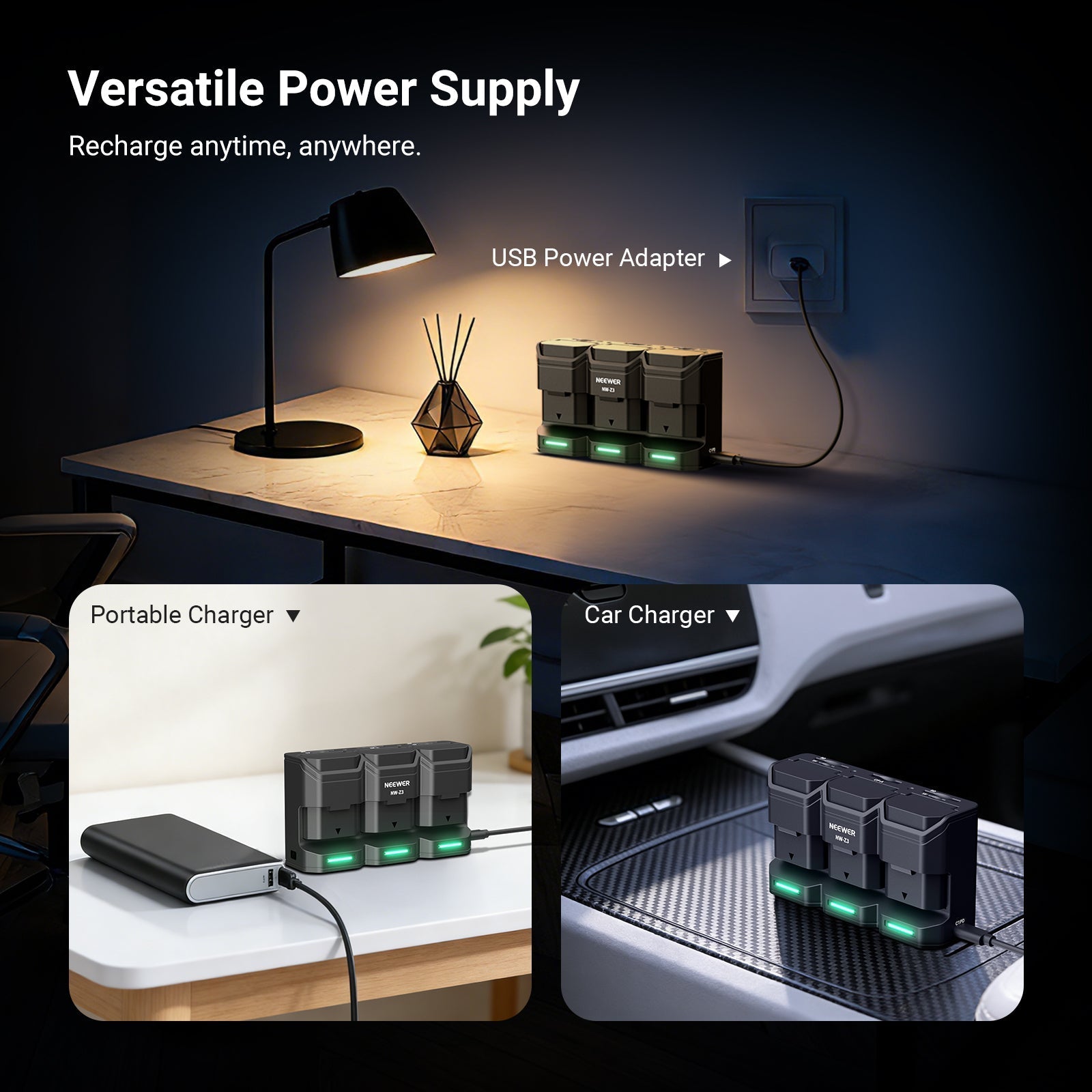 NEEWER BASICS NW-Z3 3 Slot USB Battery Charger for NP-FZ100