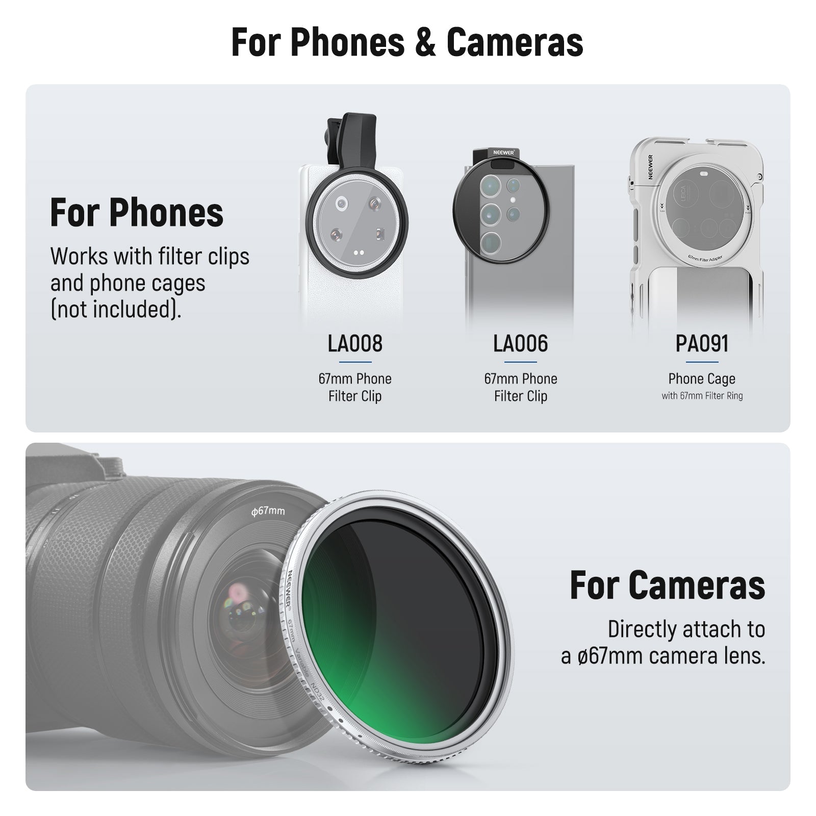 NEEWER 67mm HD Variable ND2-32 Filter for Camera & Phone