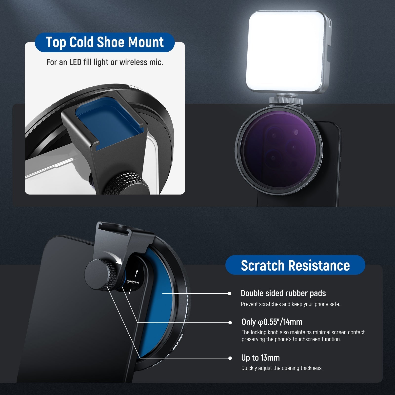 NEEWER Clip On 67mm ND2-ND32 HD Variable Phone Lens Filter Kit