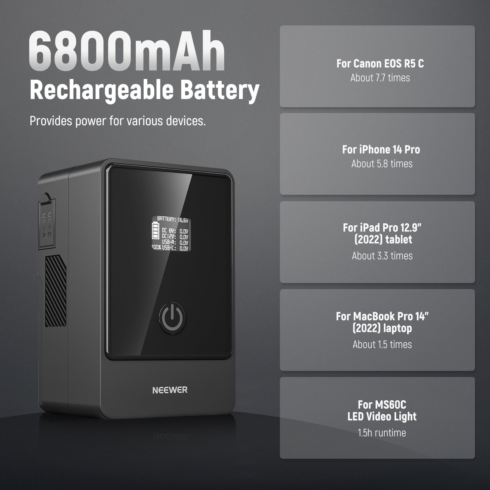 NEEWER V Mount Battery PS099E/PS099F 6800mAh 14.5V 99Wh