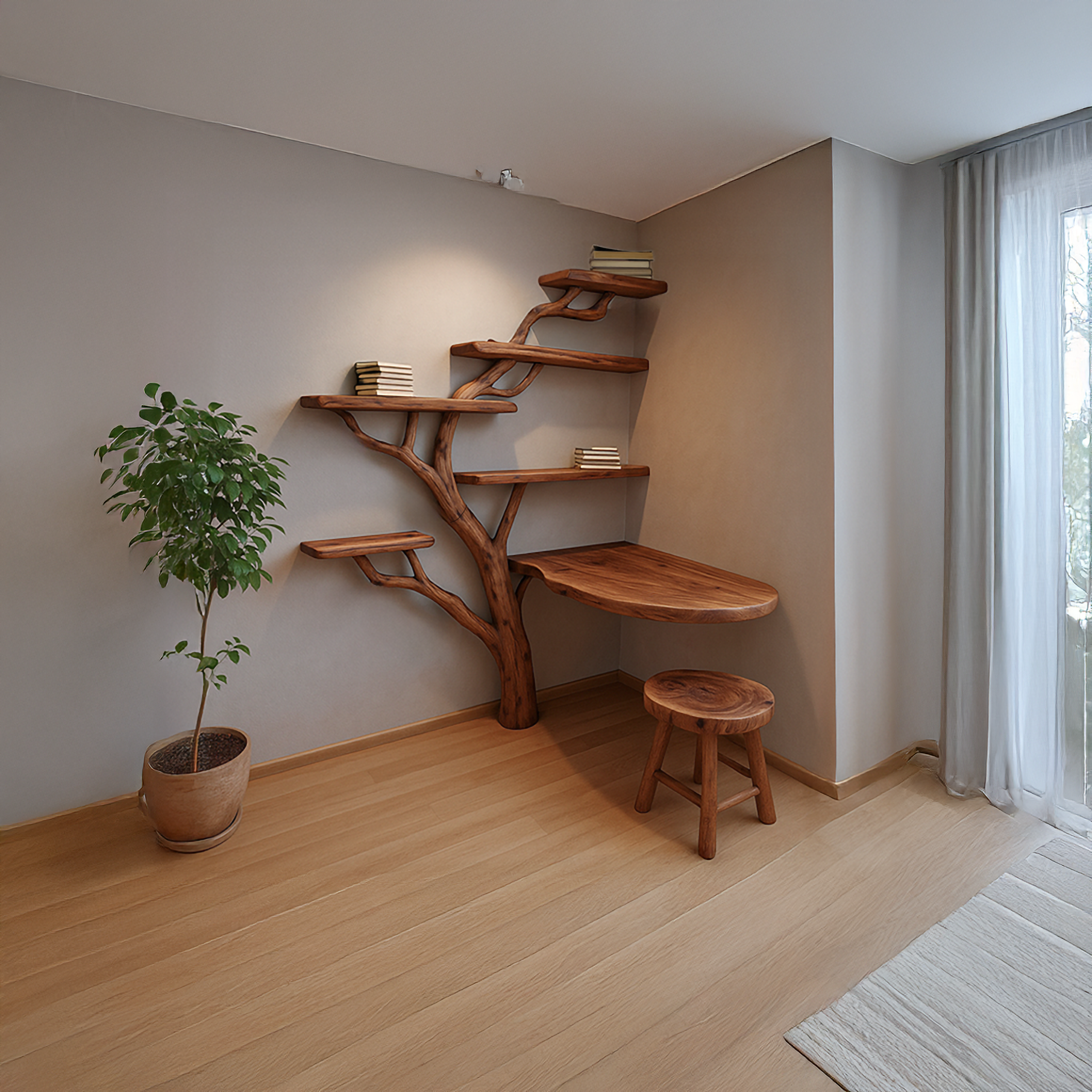 Rustic Tree Desk Shelf Corner Office