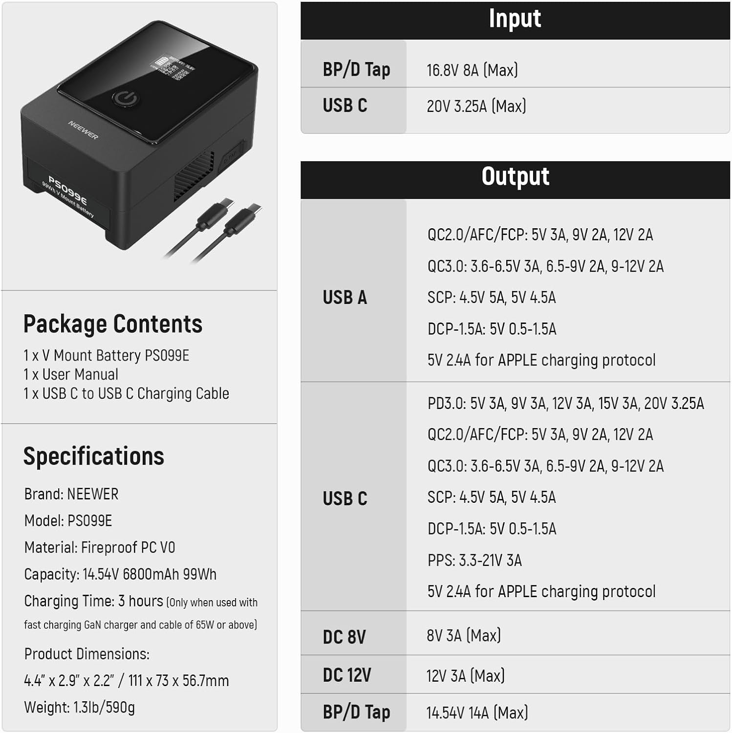 NEEWER V Mount Battery PS099E/PS099F 6800mAh 14.5V 99Wh