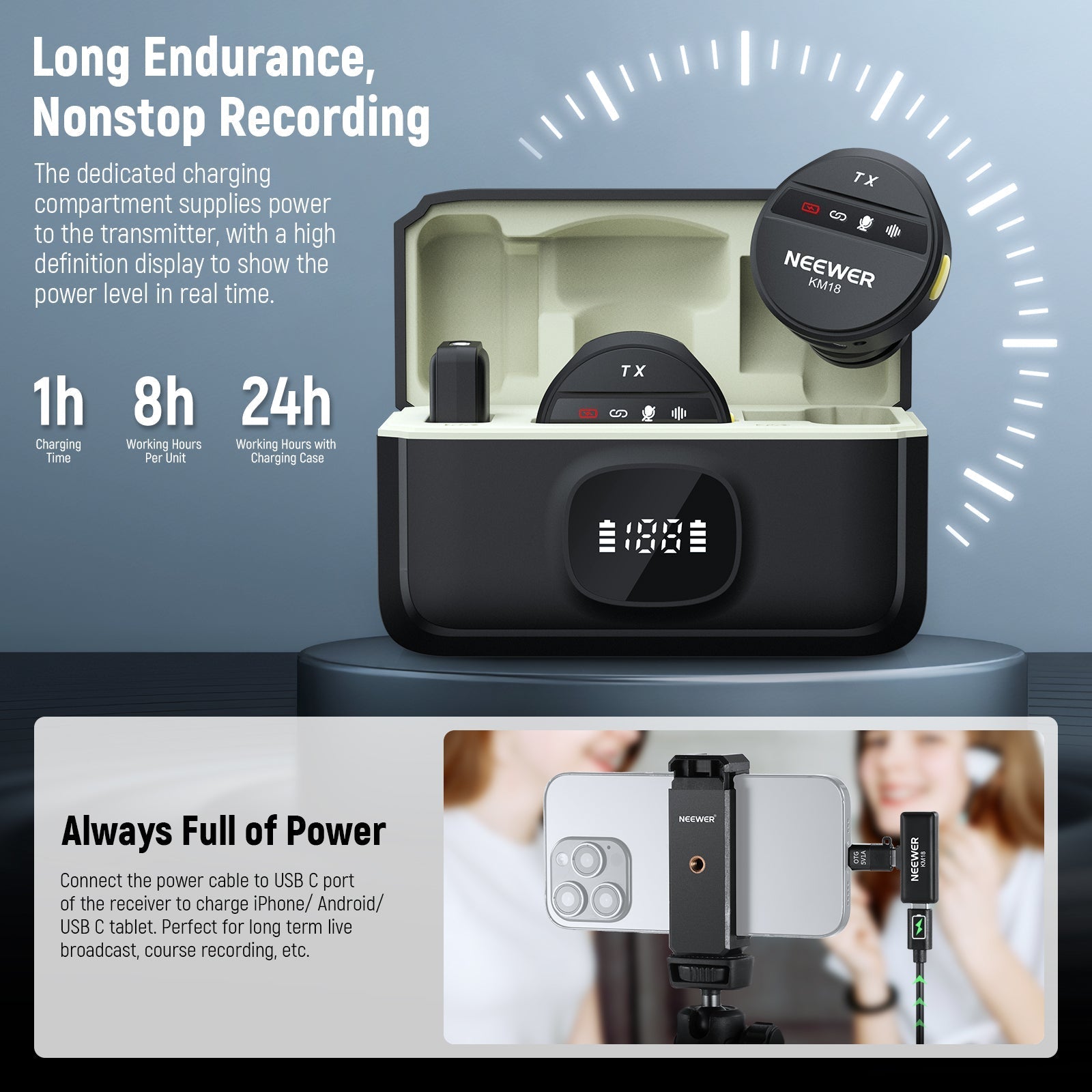 NEEWER KM18 Wireless Lavalier Lapel Microphone For Smartphone/PC
