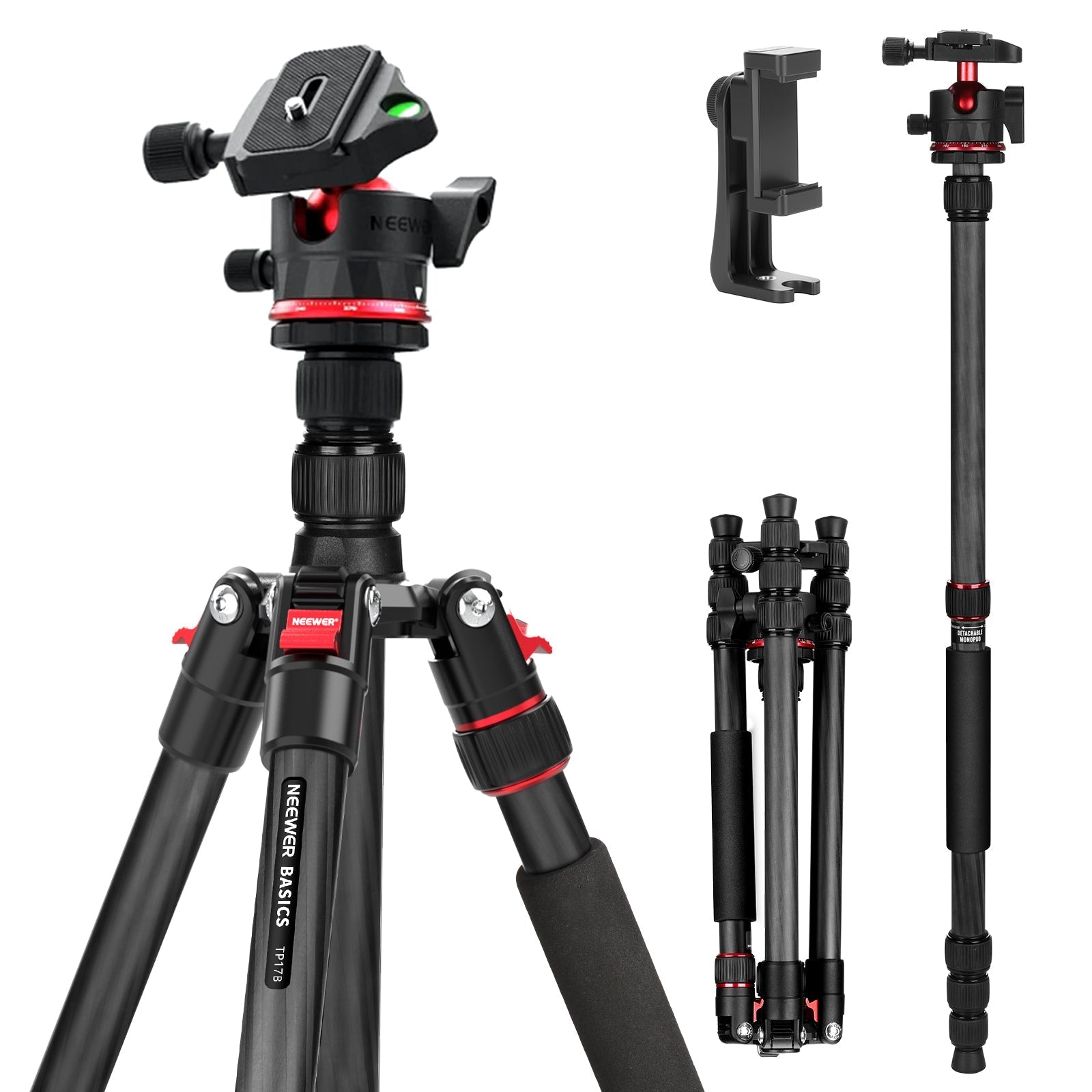 NEEWER BASICS TP17B 64"/162cm Carbon Fiber Travel Tripod Monopod