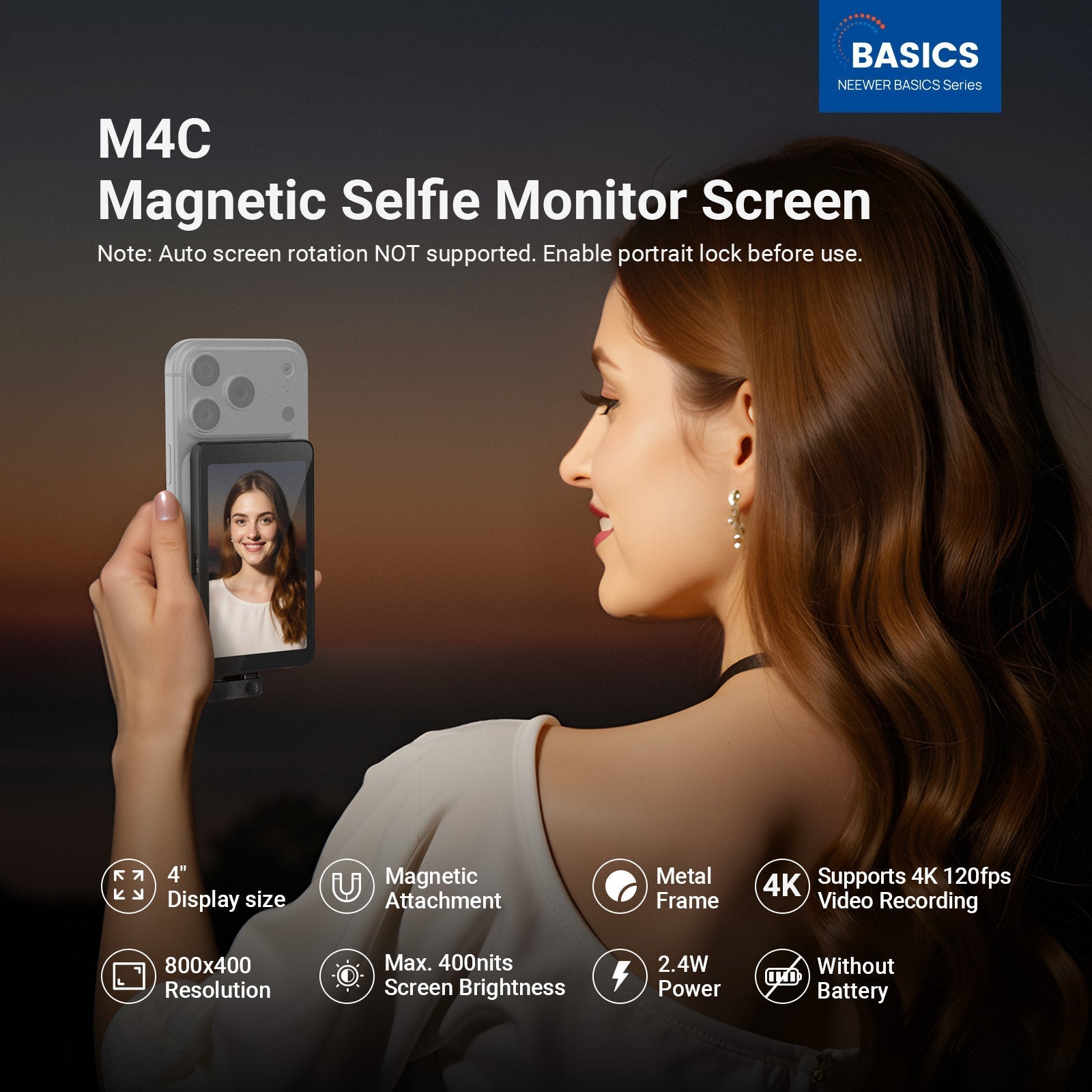 NEEWER BASICS M4C 4" Magnetic Vlog Selfie Monitor Screen